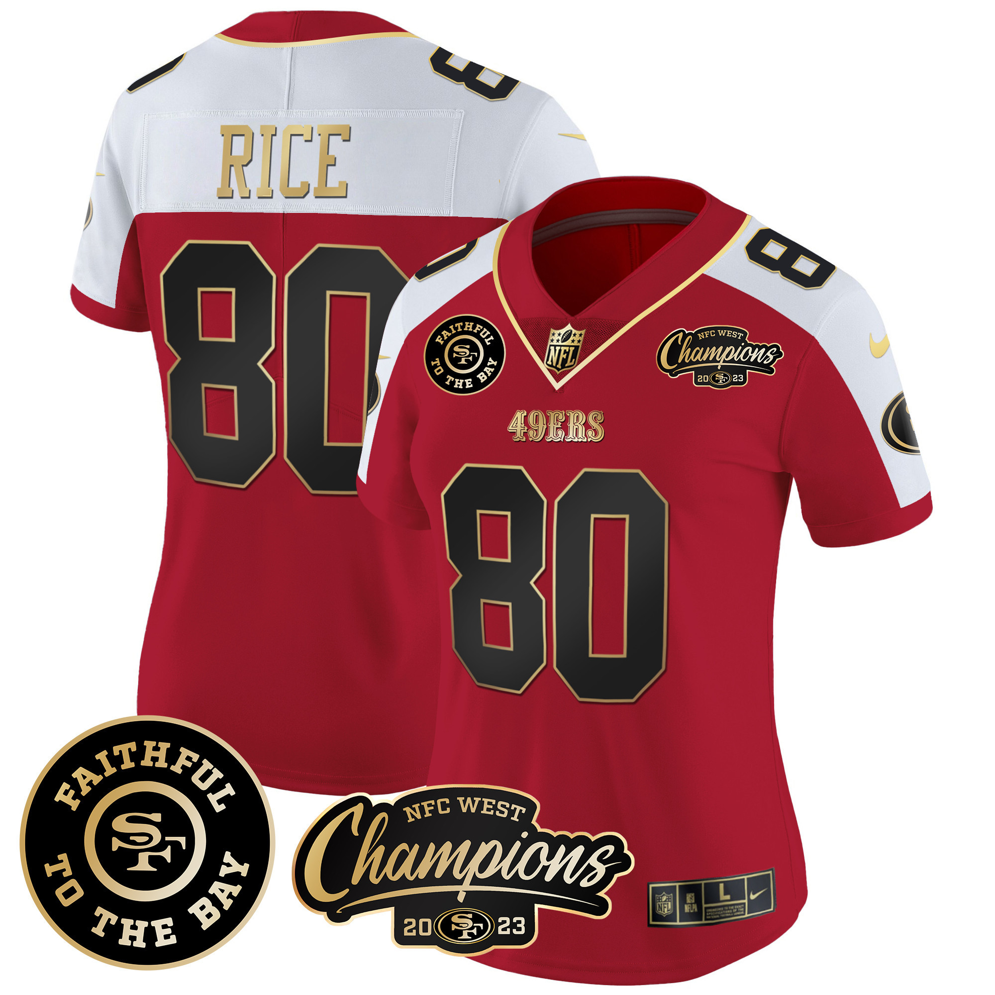 Women's 49ers Faithful & 2023 NFC West Champions Patch Vapor Jersey - All Stitched - Image 46