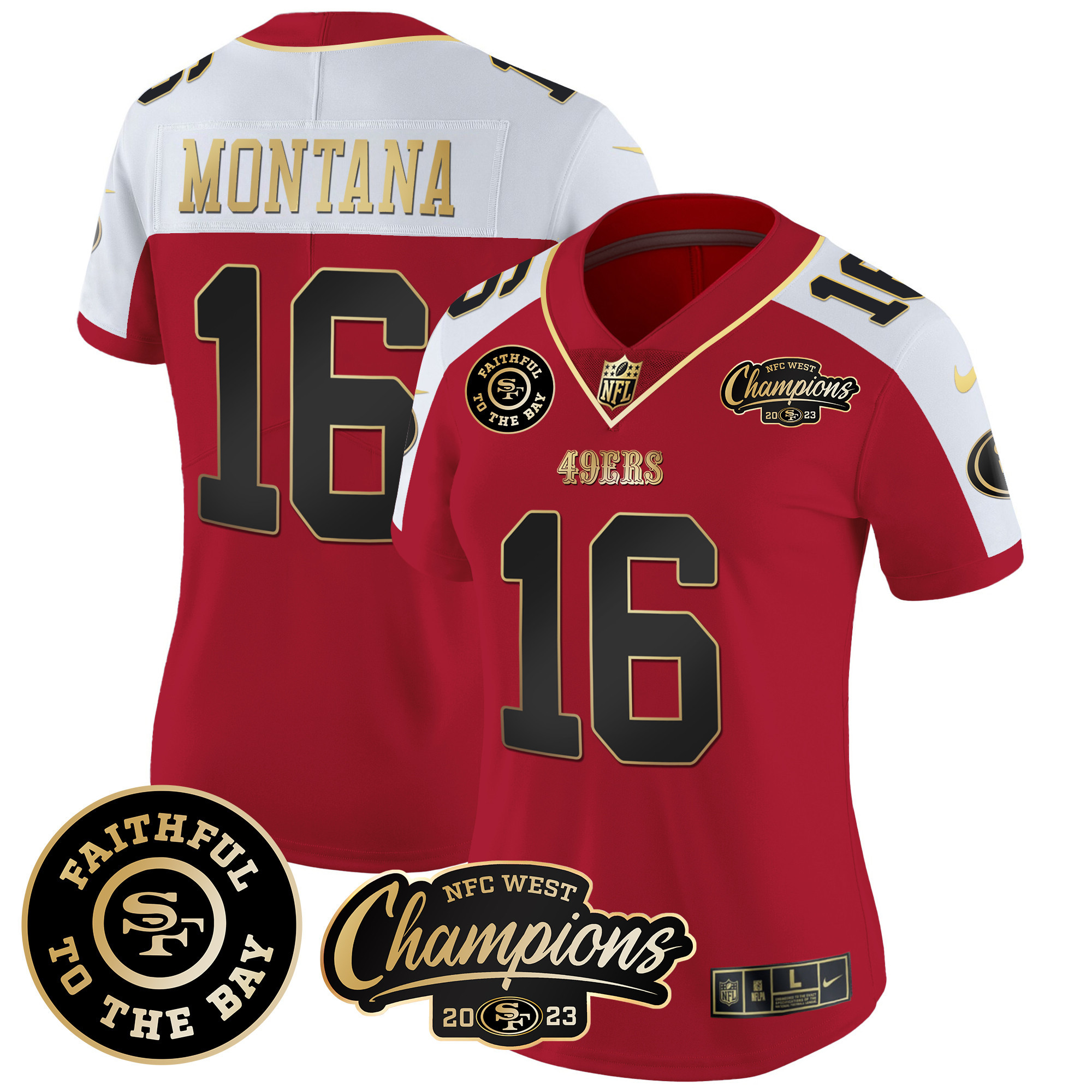 Women's 49ers Faithful & 2023 NFC West Champions Patch Vapor Jersey - All Stitched - Image 48