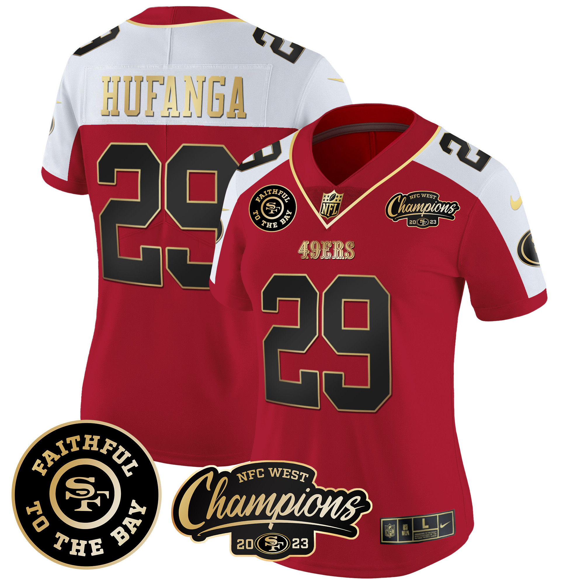 Women's 49ers Faithful & 2023 NFC West Champions Patch Vapor Jersey - All Stitched - Image 50
