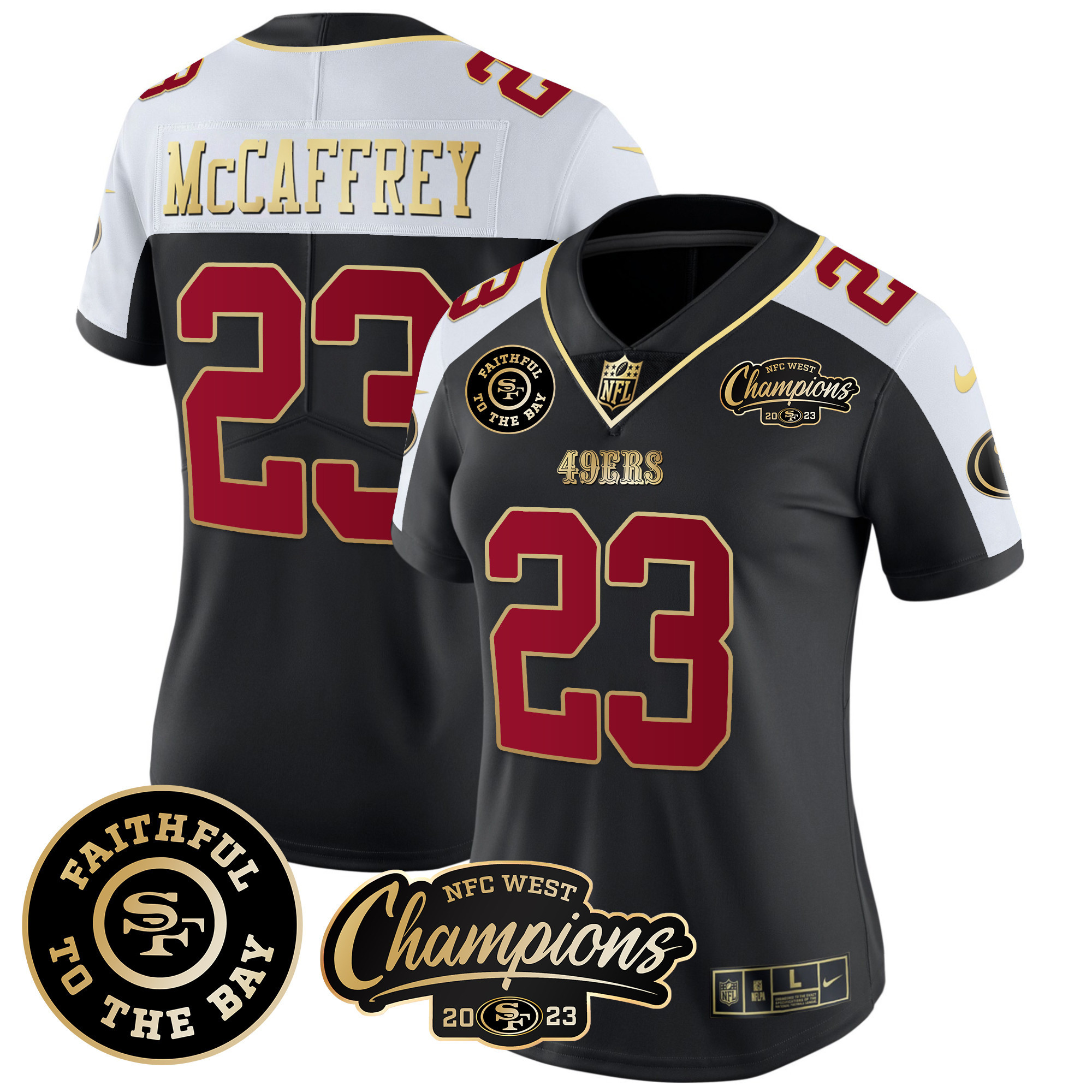 Women's 49ers Faithful & 2023 NFC West Champions Patch Vapor Jersey - All Stitched