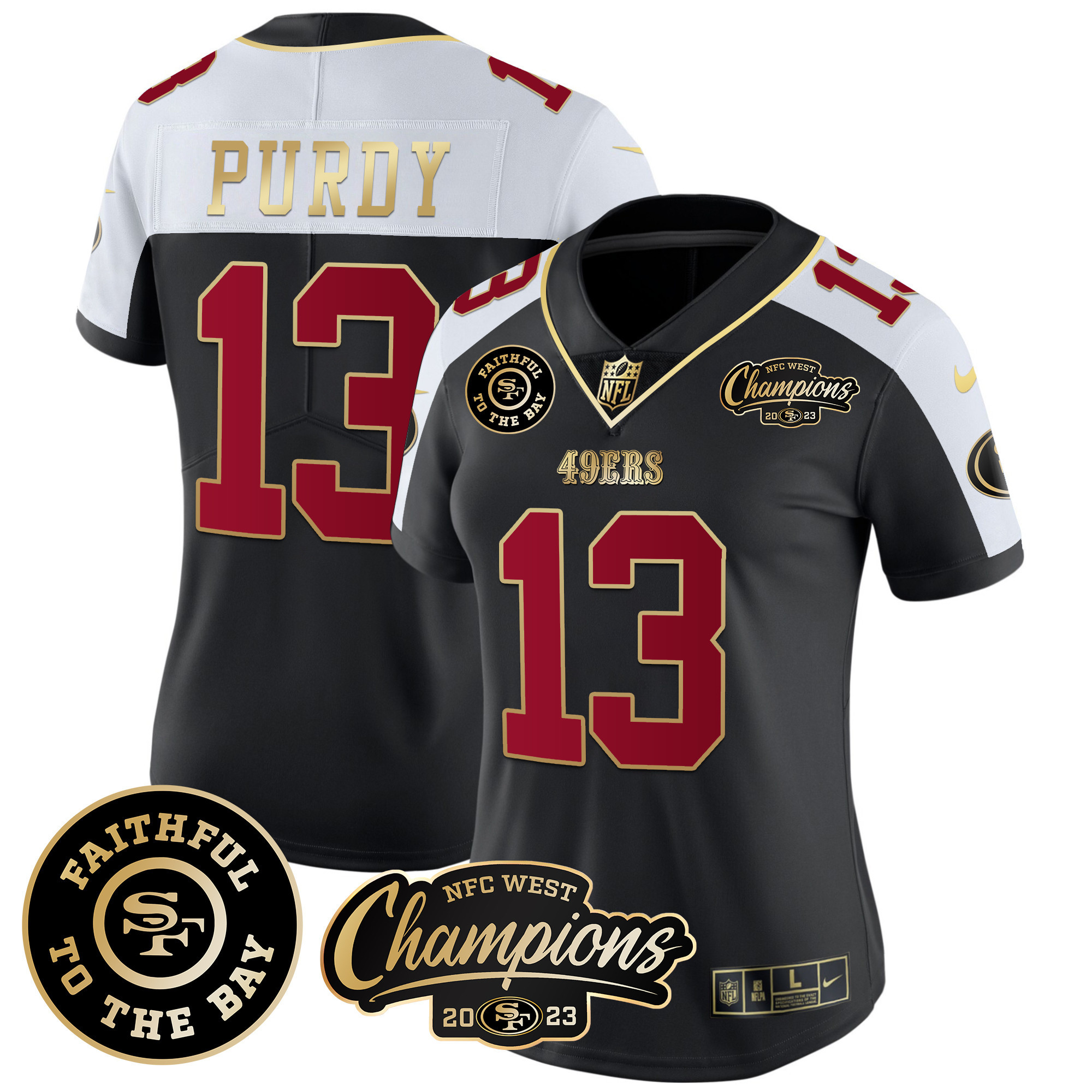 Women's 49ers Faithful & 2023 NFC West Champions Patch Vapor Jersey - All Stitched - Image 3