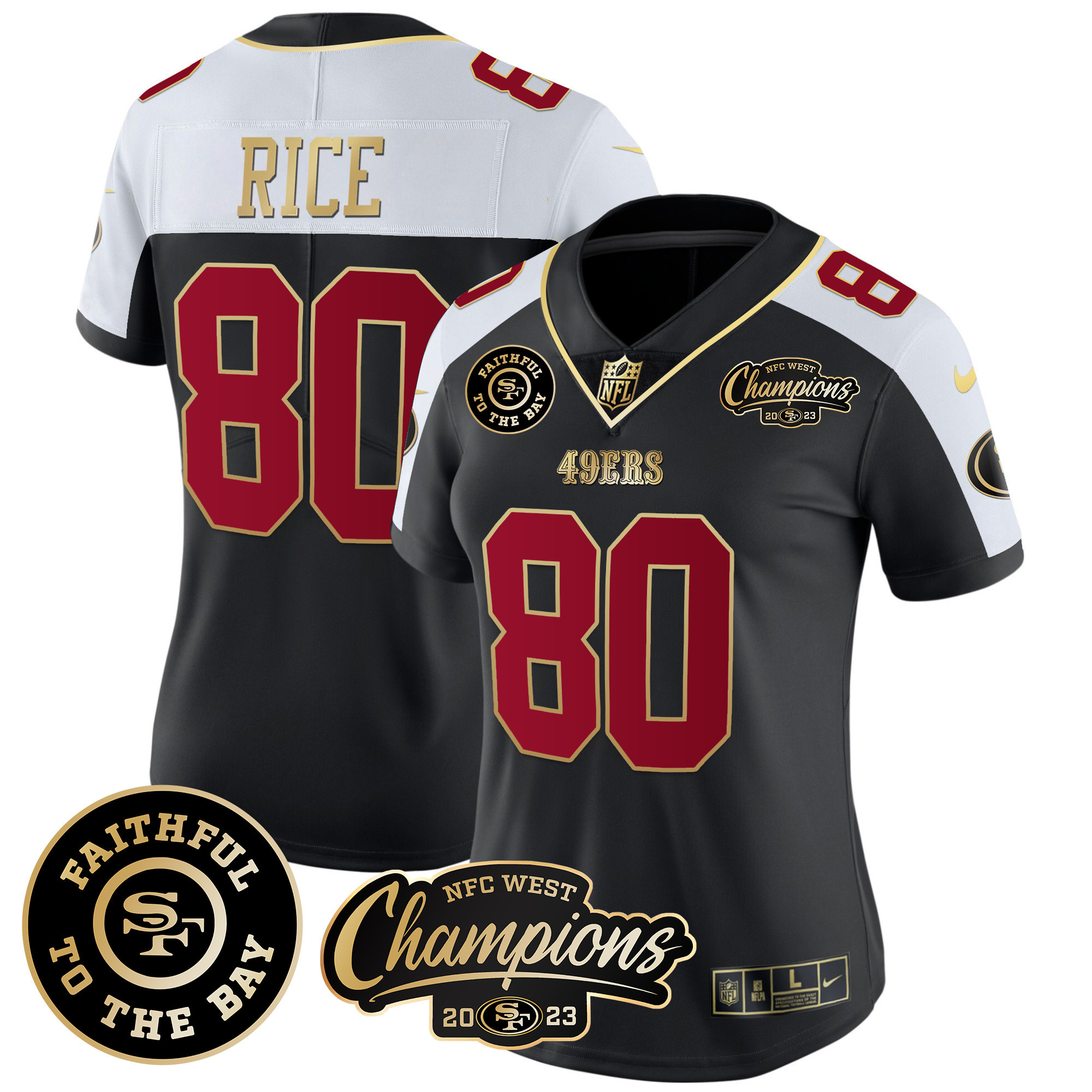 Women's 49ers Faithful & 2023 NFC West Champions Patch Vapor Jersey - All Stitched - Image 6