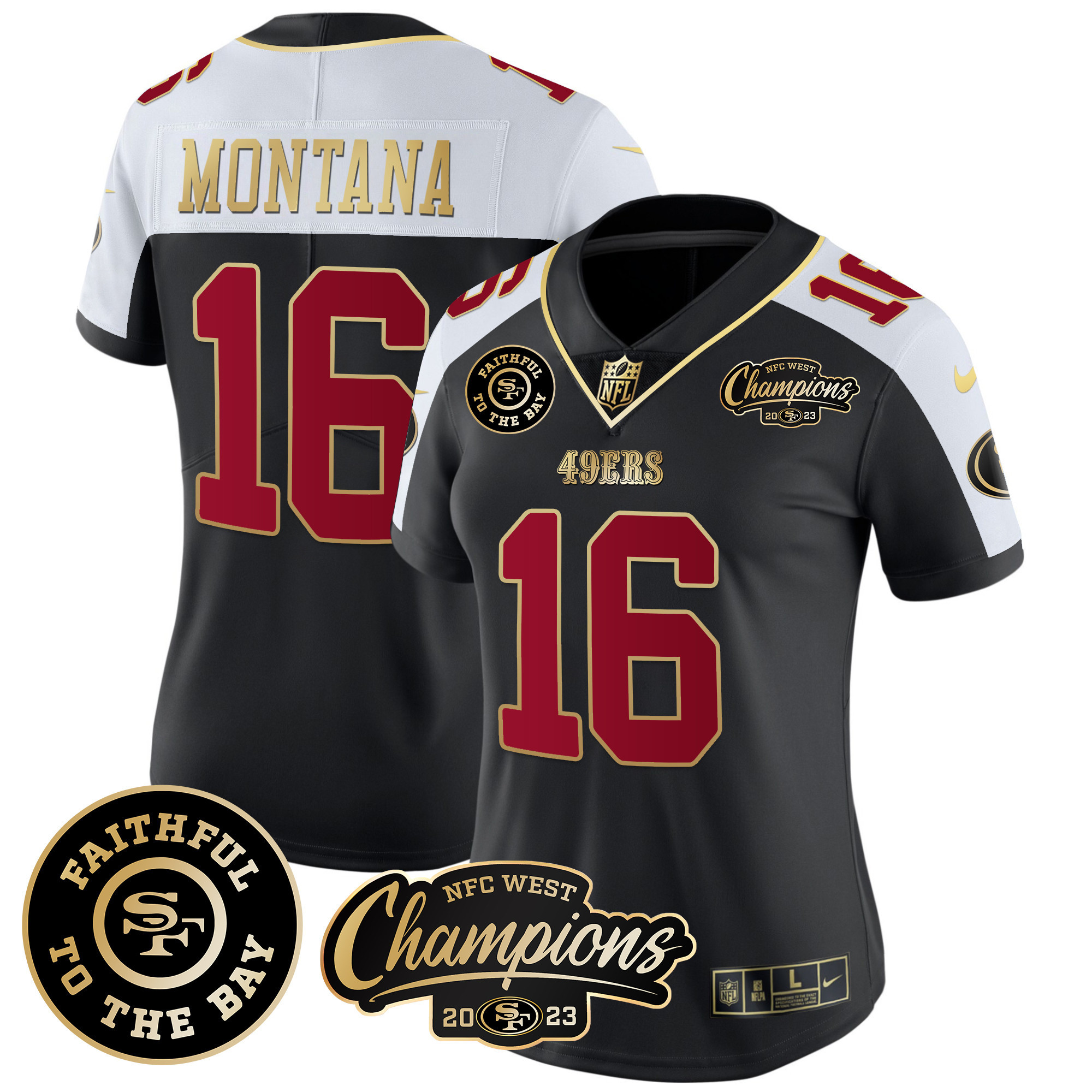 Women's 49ers Faithful & 2023 NFC West Champions Patch Vapor Jersey - All Stitched - Image 8