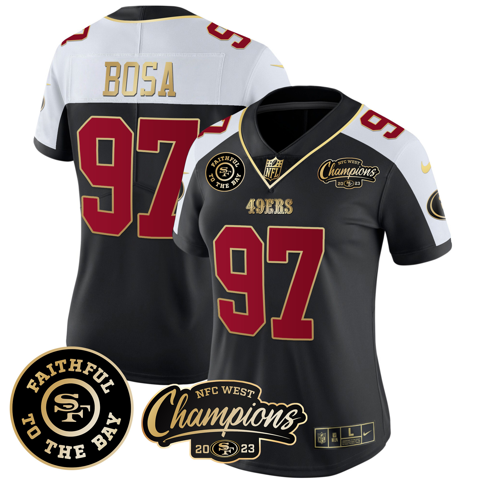 Women's 49ers Faithful & 2023 NFC West Champions Patch Vapor Jersey - All Stitched - Image 7