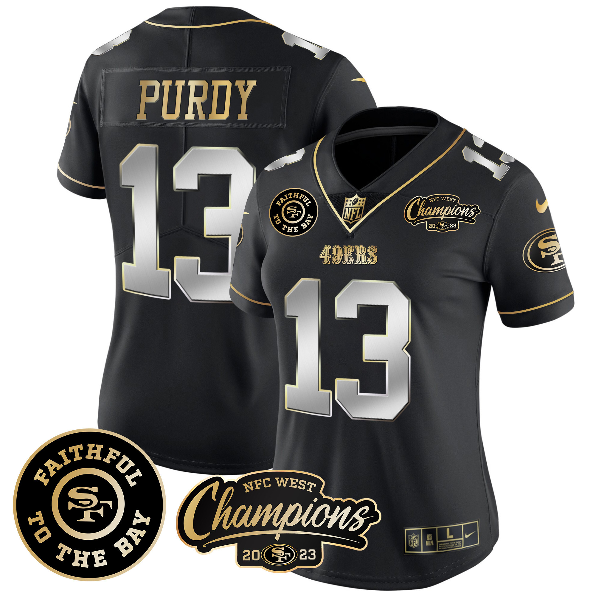 Women's 49ers Faithful & 2023 NFC West Champions Patch Vapor Jersey - All Stitched - Image 33