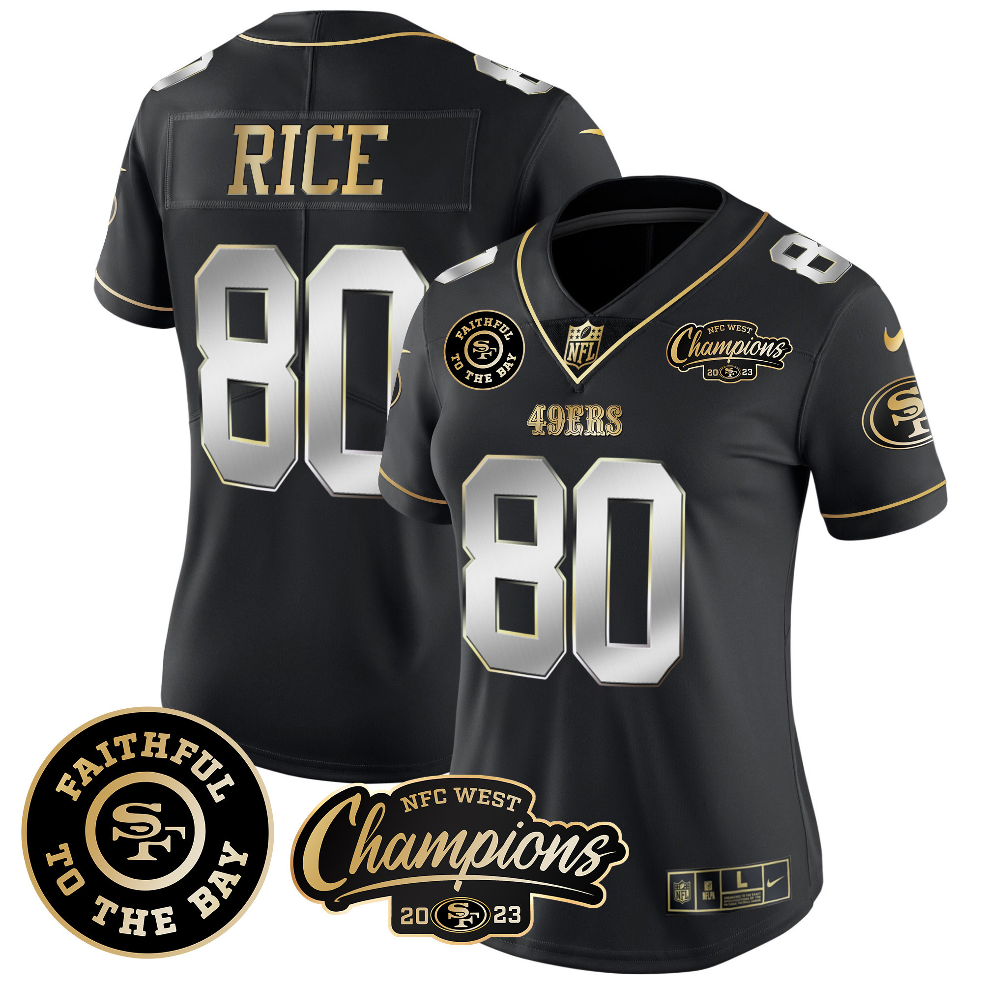 Women's 49ers Faithful & 2023 NFC West Champions Patch Vapor Jersey - All Stitched - Image 36