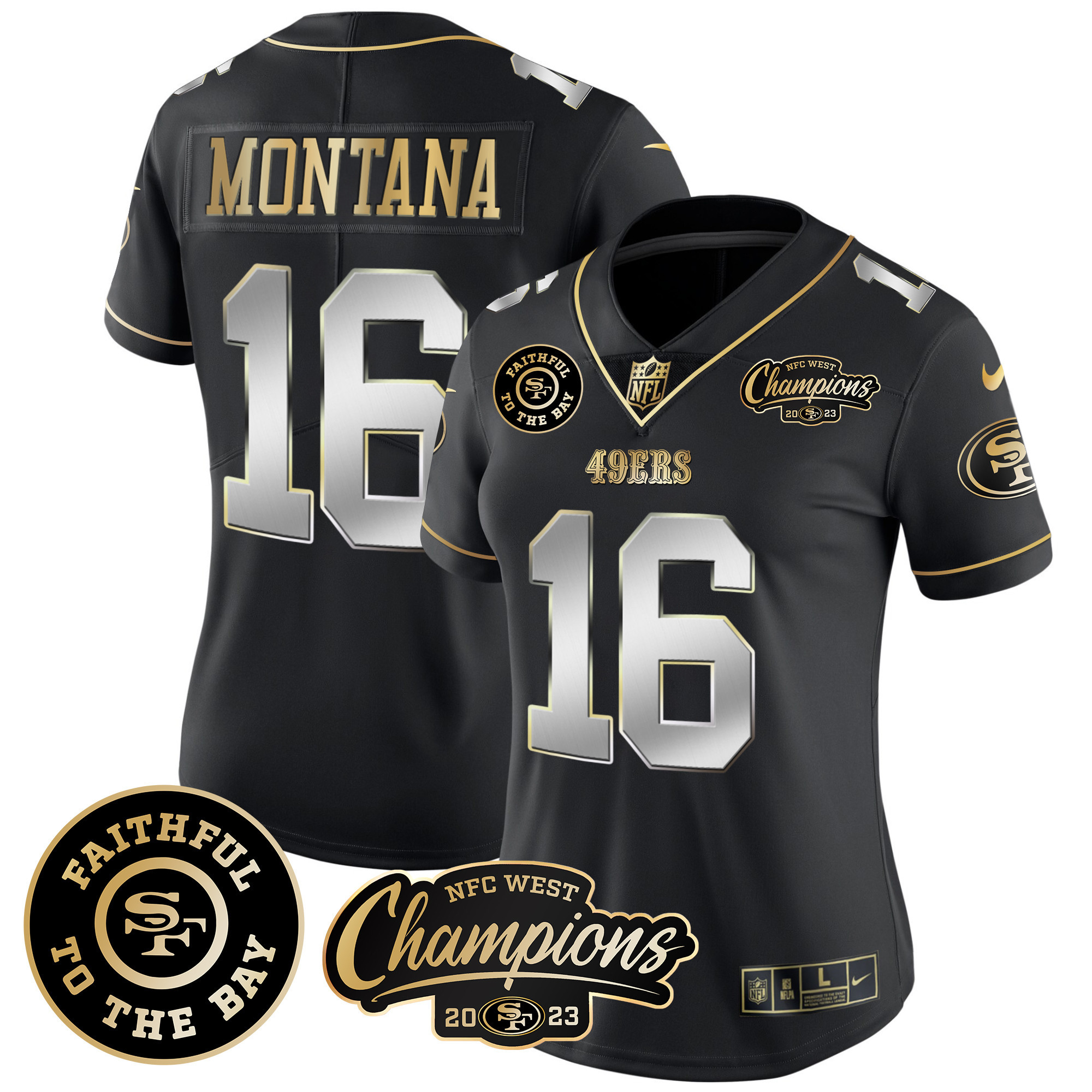 Women's 49ers Faithful & 2023 NFC West Champions Patch Vapor Jersey - All Stitched - Image 38