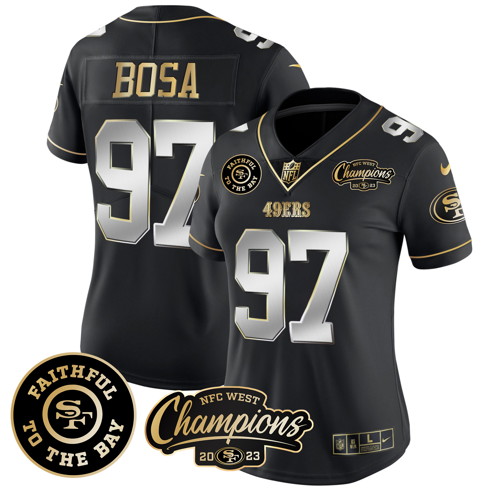 Women's 49ers Faithful & 2023 NFC West Champions Patch Vapor Jersey - All Stitched - Image 37