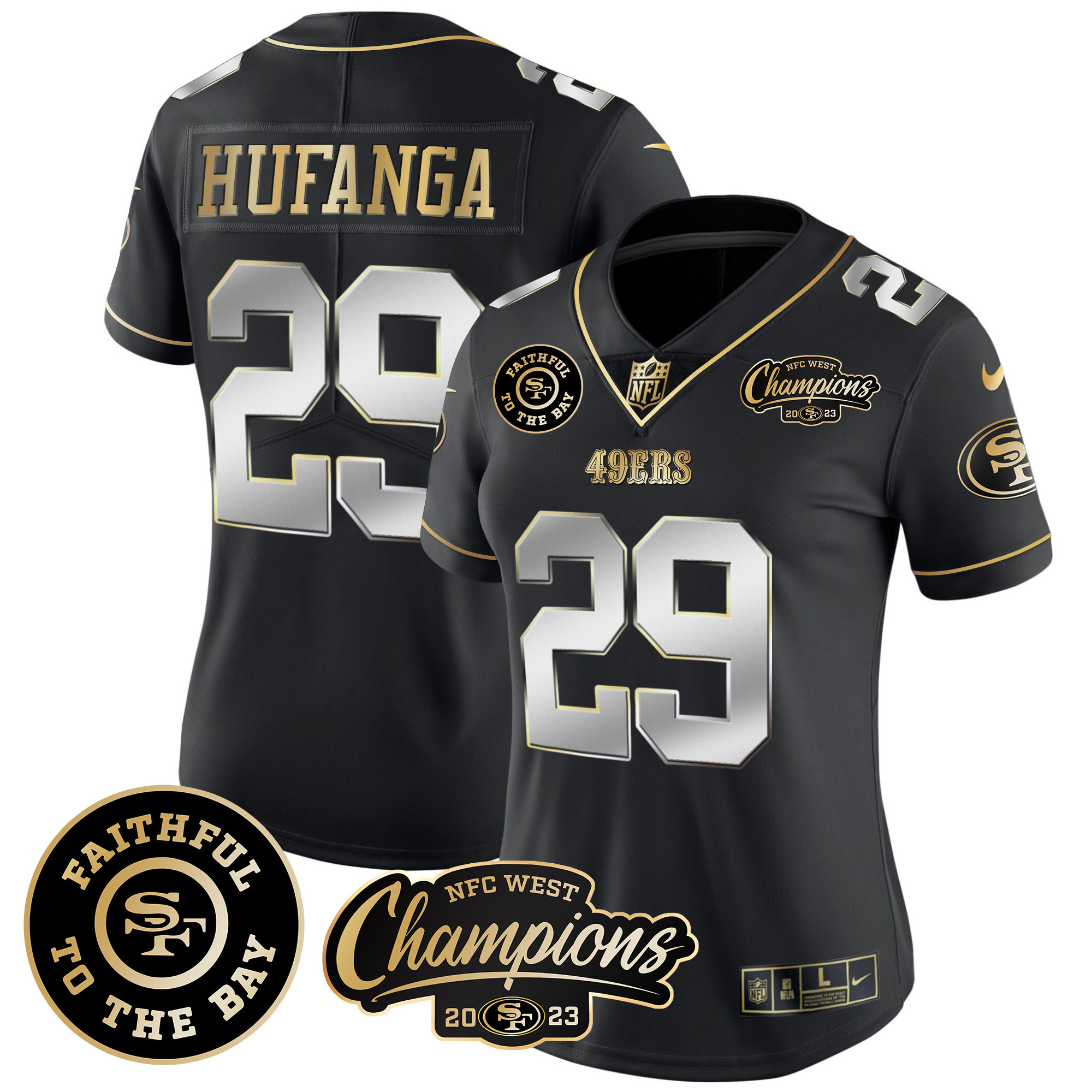 Women's 49ers Faithful & 2023 NFC West Champions Patch Vapor Jersey - All Stitched - Image 40