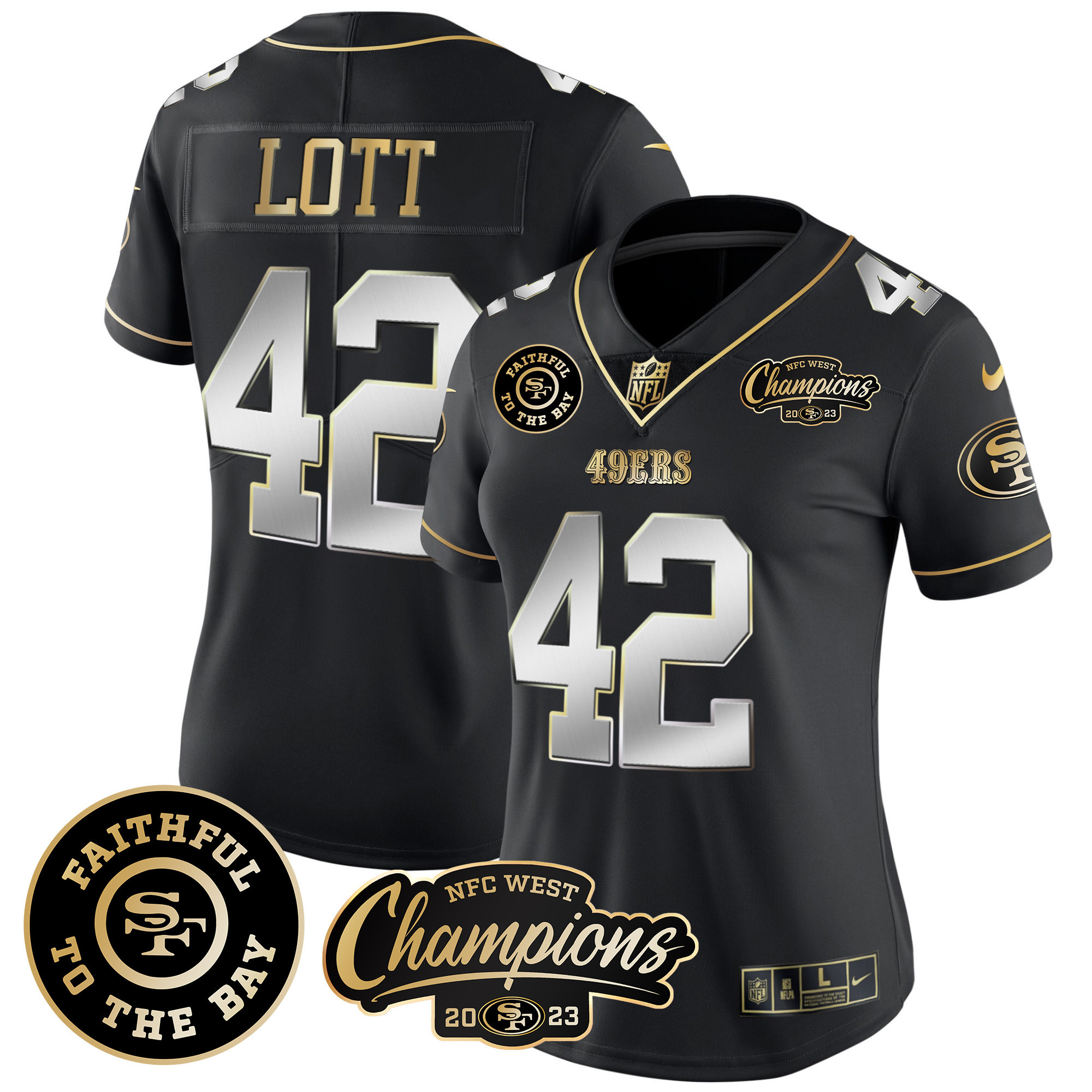 Women's 49ers Faithful & 2023 NFC West Champions Patch Vapor Jersey - All Stitched - Image 39
