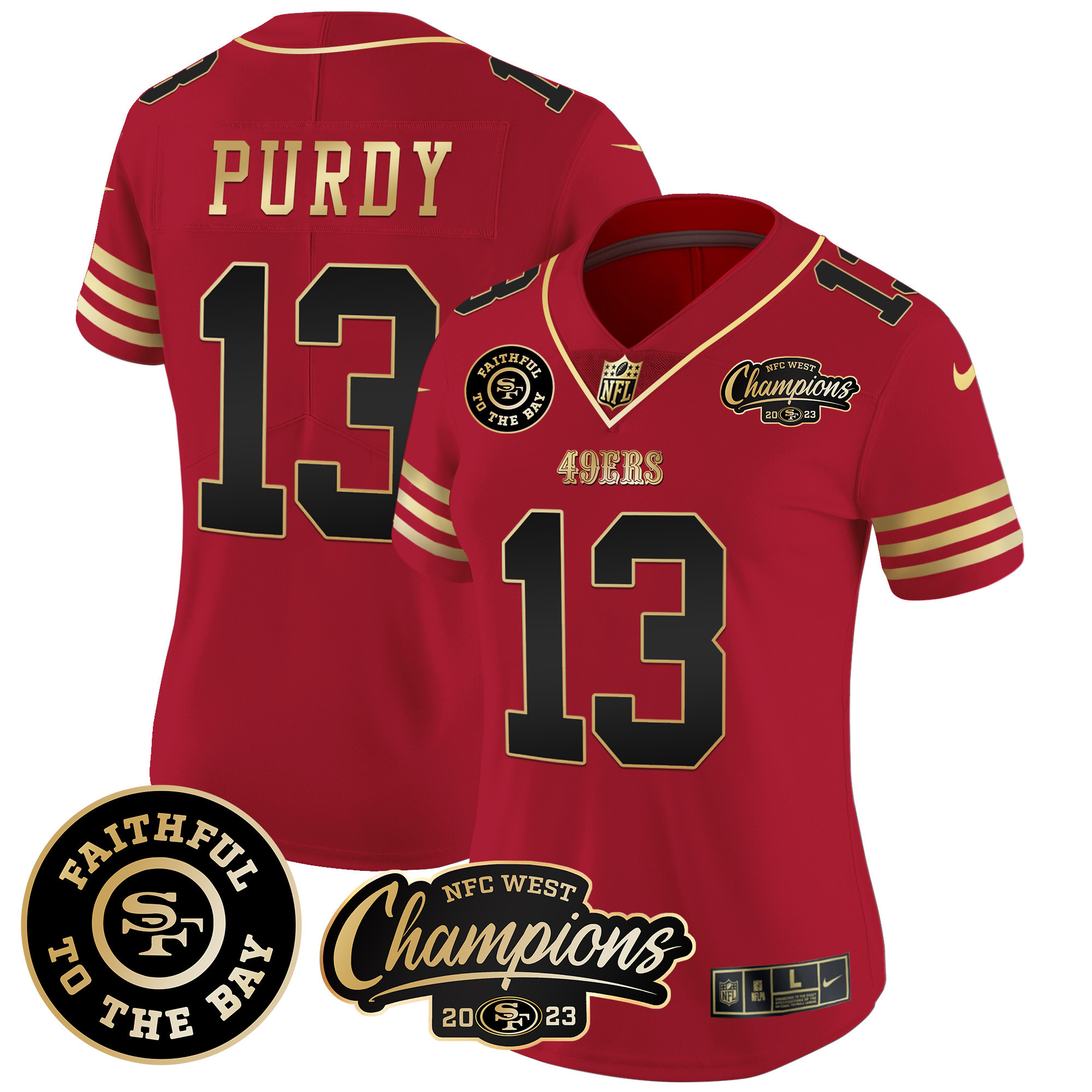 Women's 49ers Faithful & 2023 NFC West Champions Patch Vapor Jersey - All Stitched - Image 13
