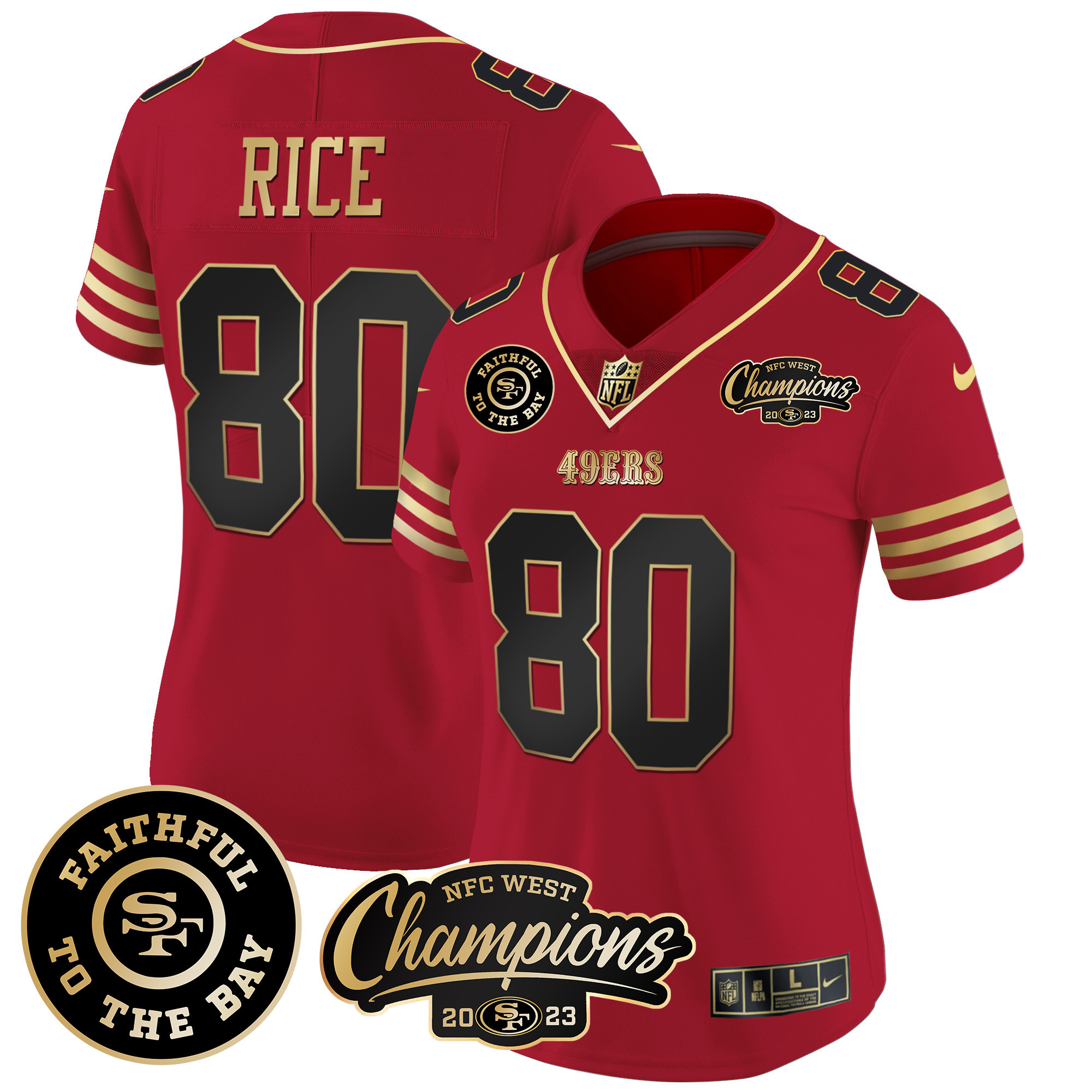 Women's 49ers Faithful & 2023 NFC West Champions Patch Vapor Jersey - All Stitched - Image 16