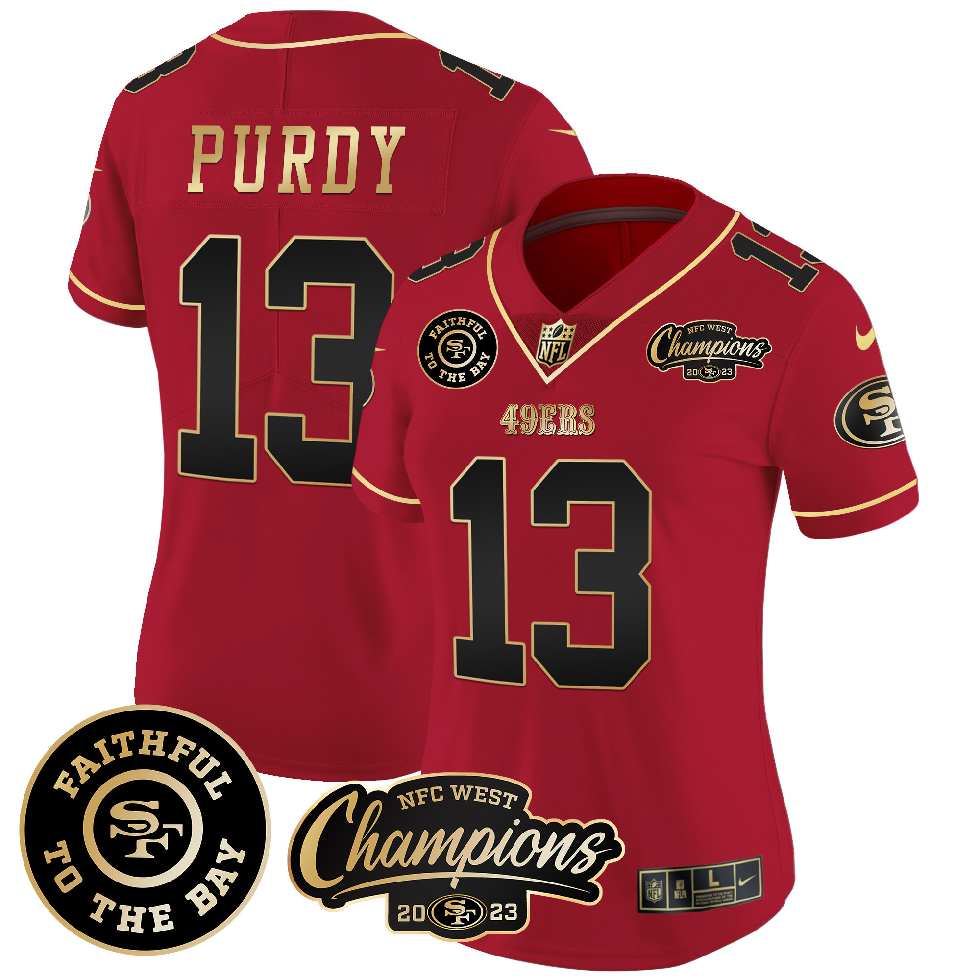 Women's 49ers Faithful & 2023 NFC West Champions Patch Vapor Jersey - All Stitched - Image 23