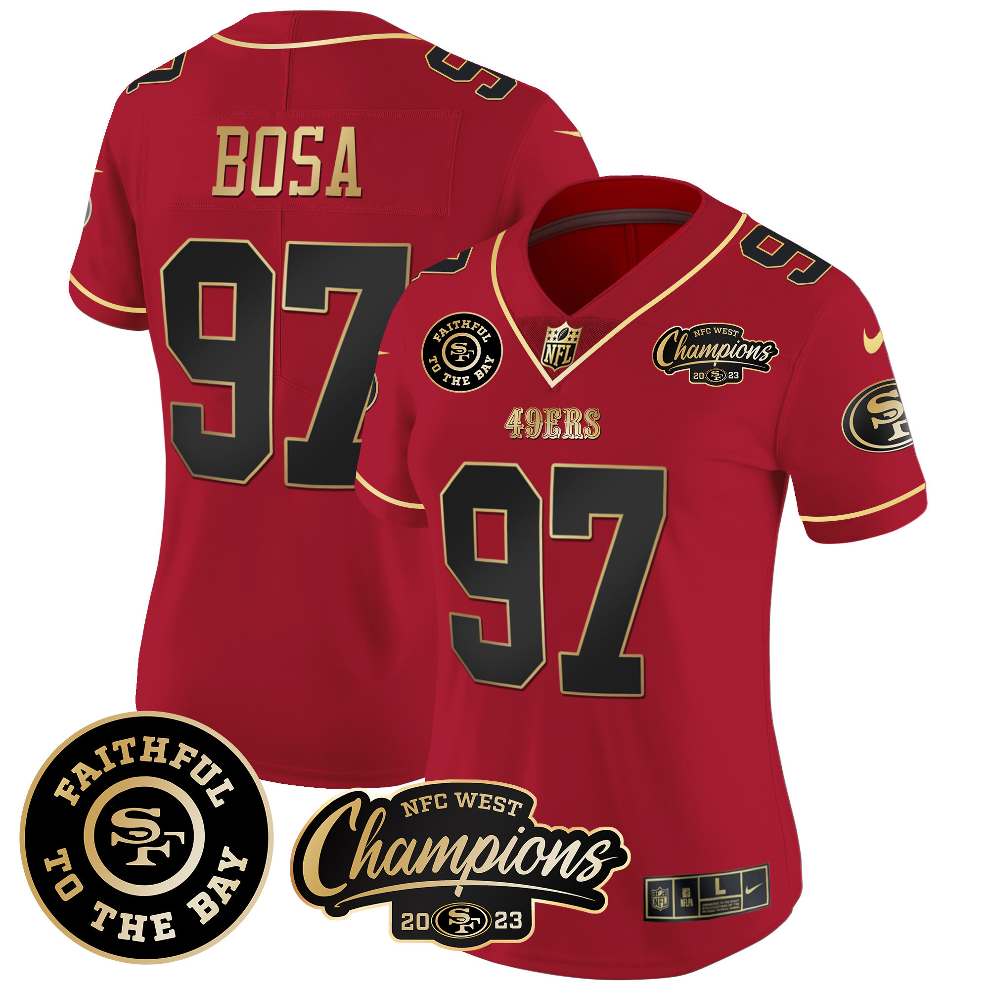 Women's 49ers Faithful & 2023 NFC West Champions Patch Vapor Jersey - All Stitched - Image 27