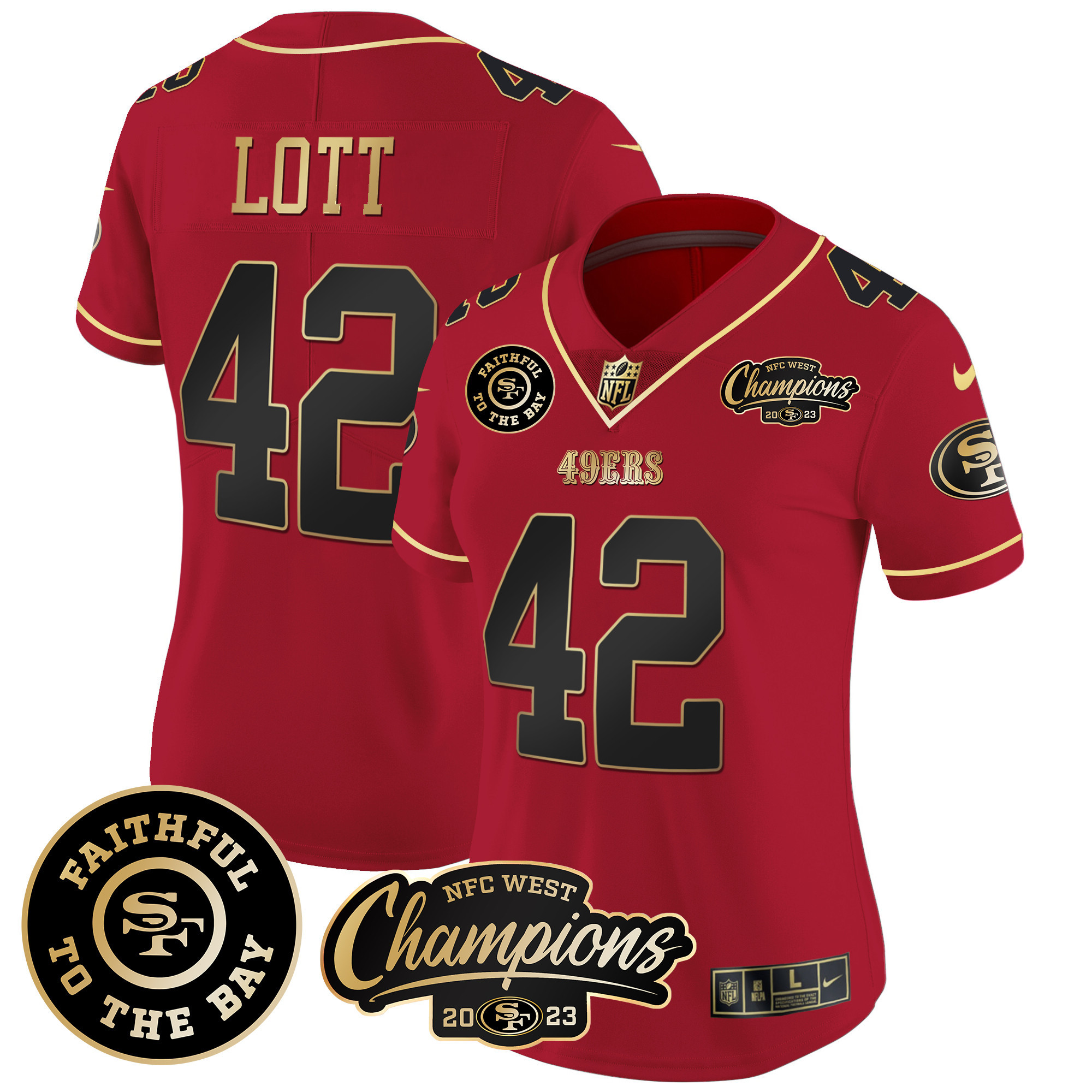 Women's 49ers Faithful & 2023 NFC West Champions Patch Vapor Jersey - All Stitched - Image 29