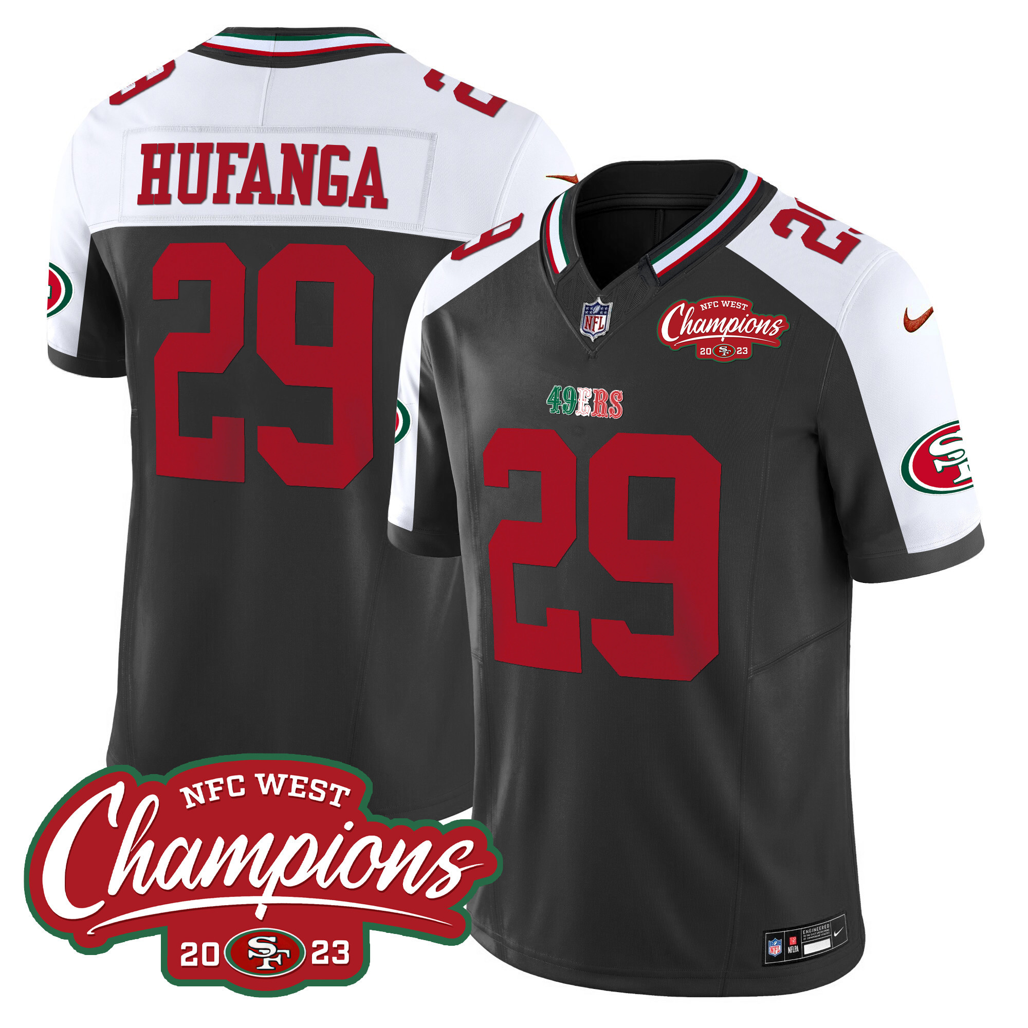 Men's 49ers Mexico 2023 NFC West Champions Patch Vapor Jersey - All Stitched - Image 40