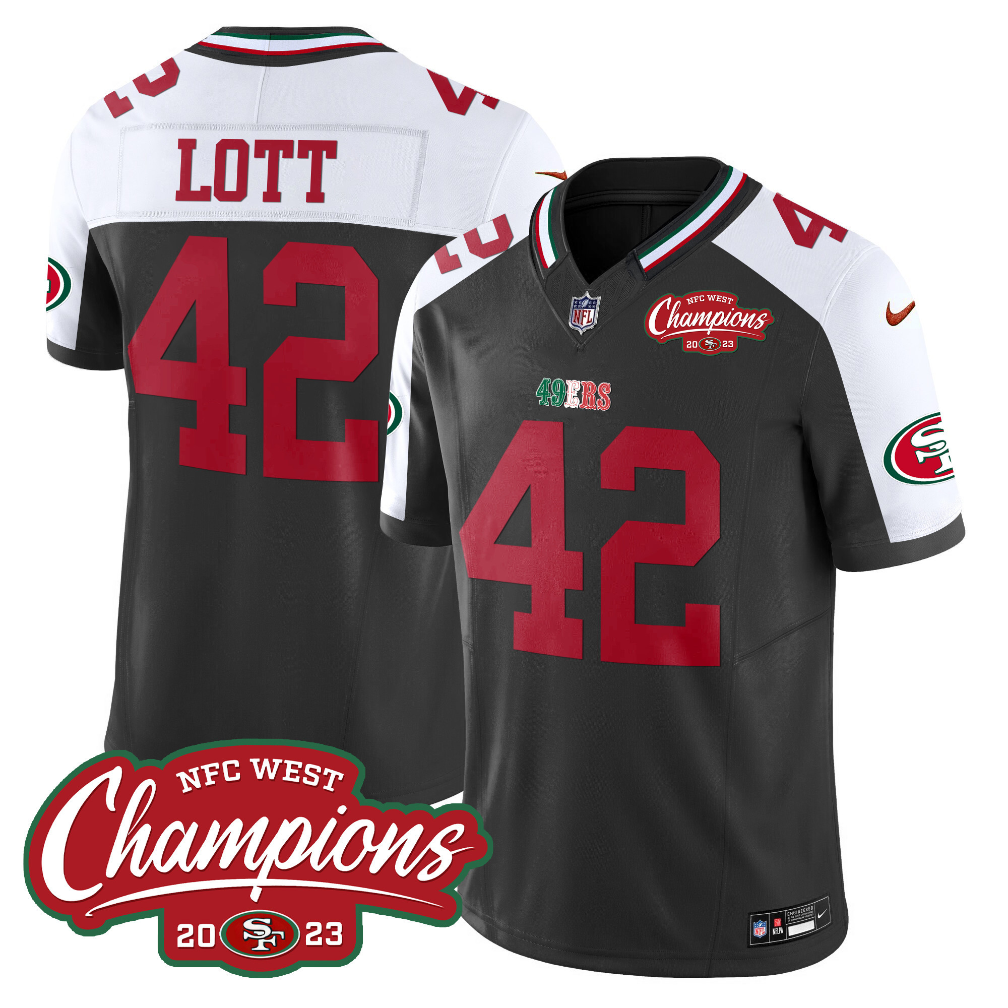 Men's 49ers Mexico 2023 NFC West Champions Patch Vapor Jersey - All Stitched - Image 39
