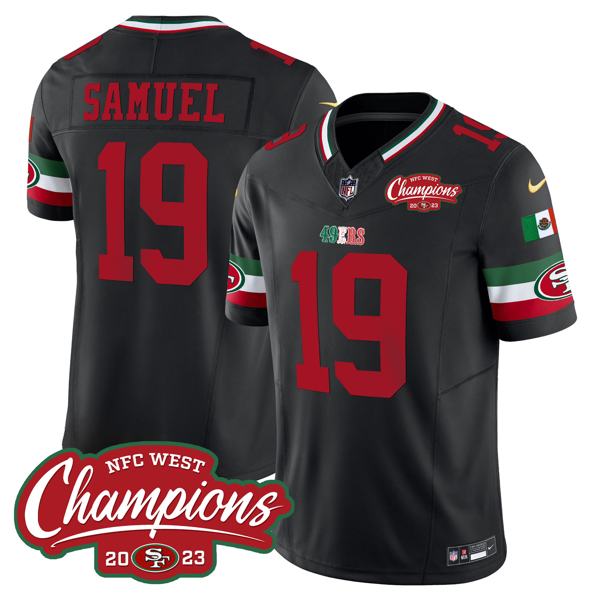 Men's 49ers Mexico 2023 NFC West Champions Patch Vapor Jersey - All Stitched - Image 23