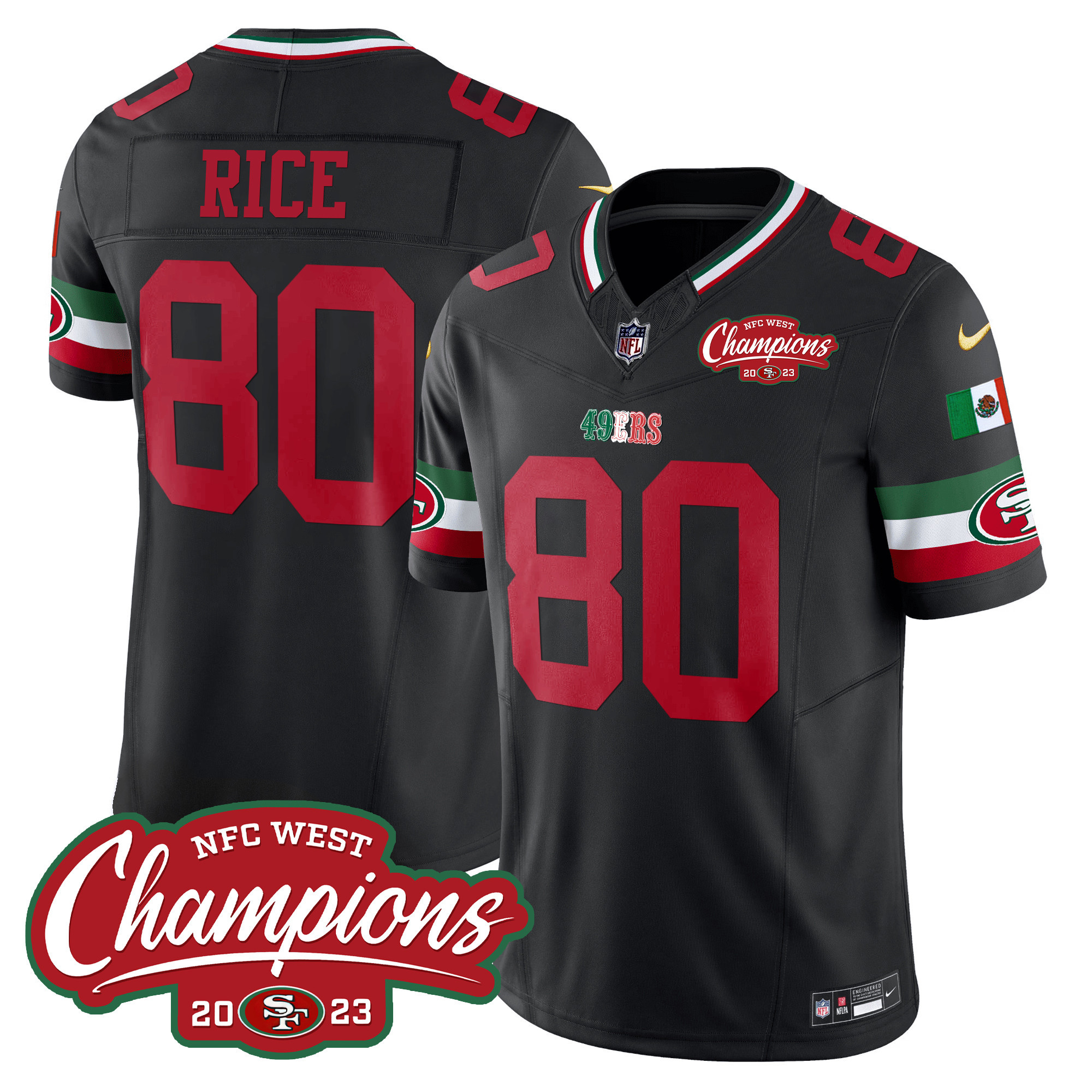Men's 49ers Mexico 2023 NFC West Champions Patch Vapor Jersey - All Stitched - Image 26