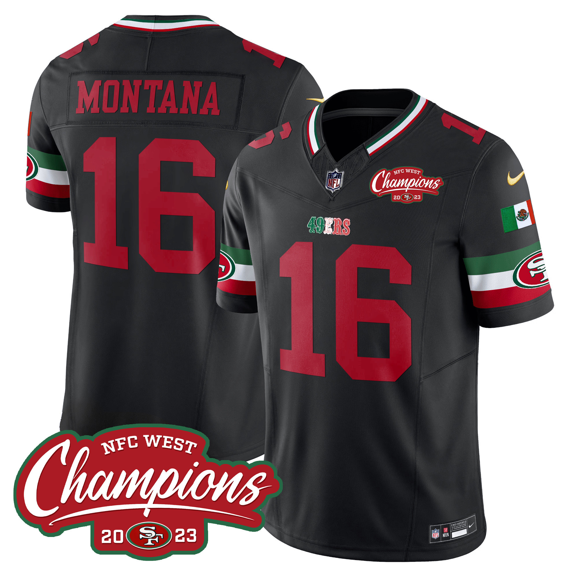 Men's 49ers Mexico 2023 NFC West Champions Patch Vapor Jersey - All Stitched - Image 28
