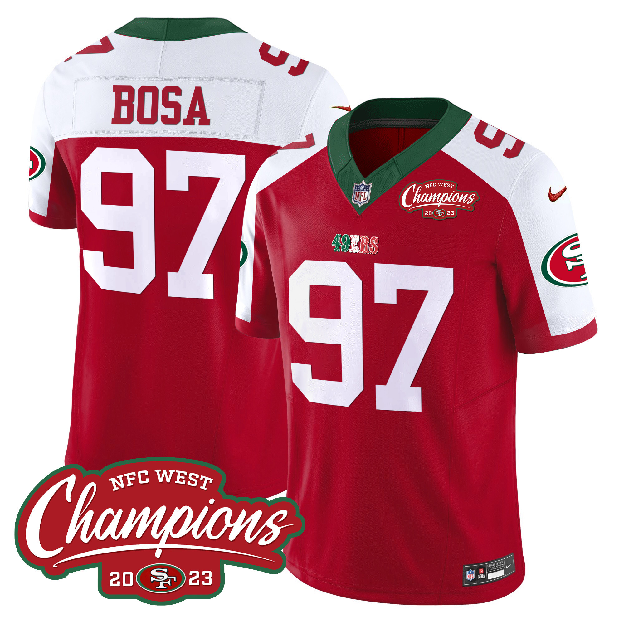 Men's 49ers Mexico 2023 NFC West Champions Patch Vapor Jersey - All Stitched - Image 47