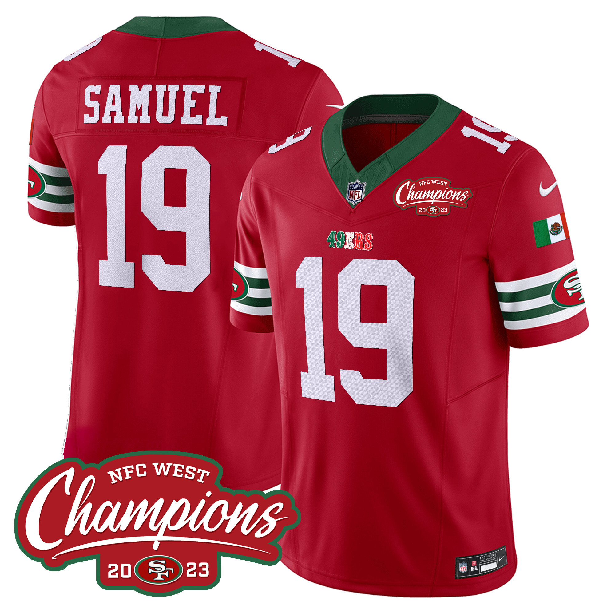 Men's 49ers Mexico 2023 NFC West Champions Patch Vapor Jersey - All Stitched - Image 13