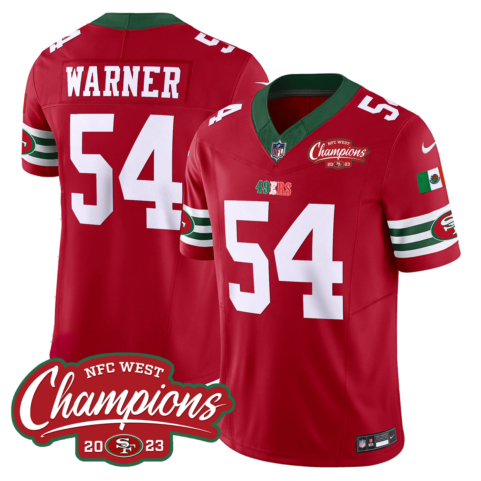 Men's 49ers Mexico 2023 NFC West Champions Patch Vapor Jersey - All Stitched - Image 11