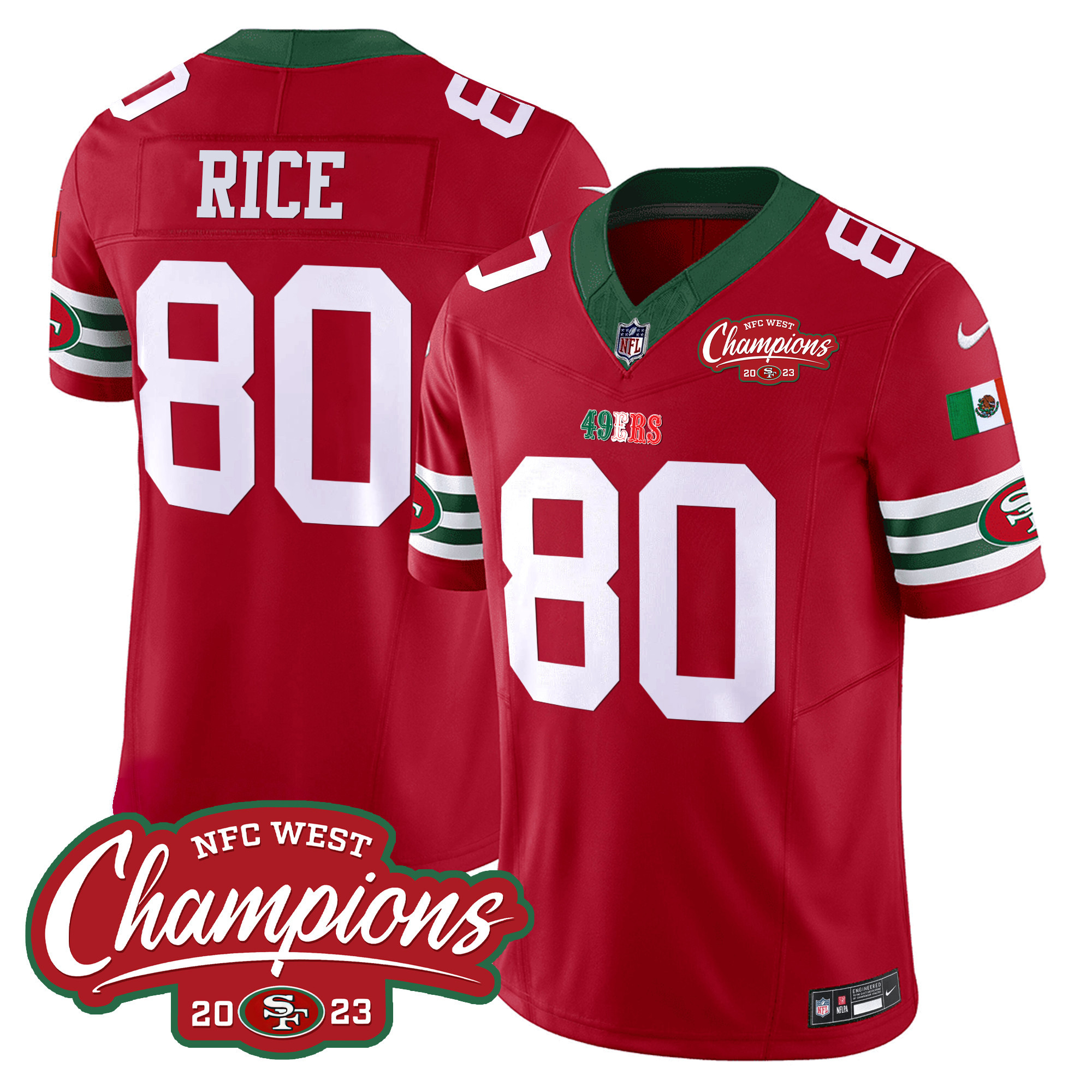 Men's 49ers Mexico 2023 NFC West Champions Patch Vapor Jersey - All Stitched - Image 16