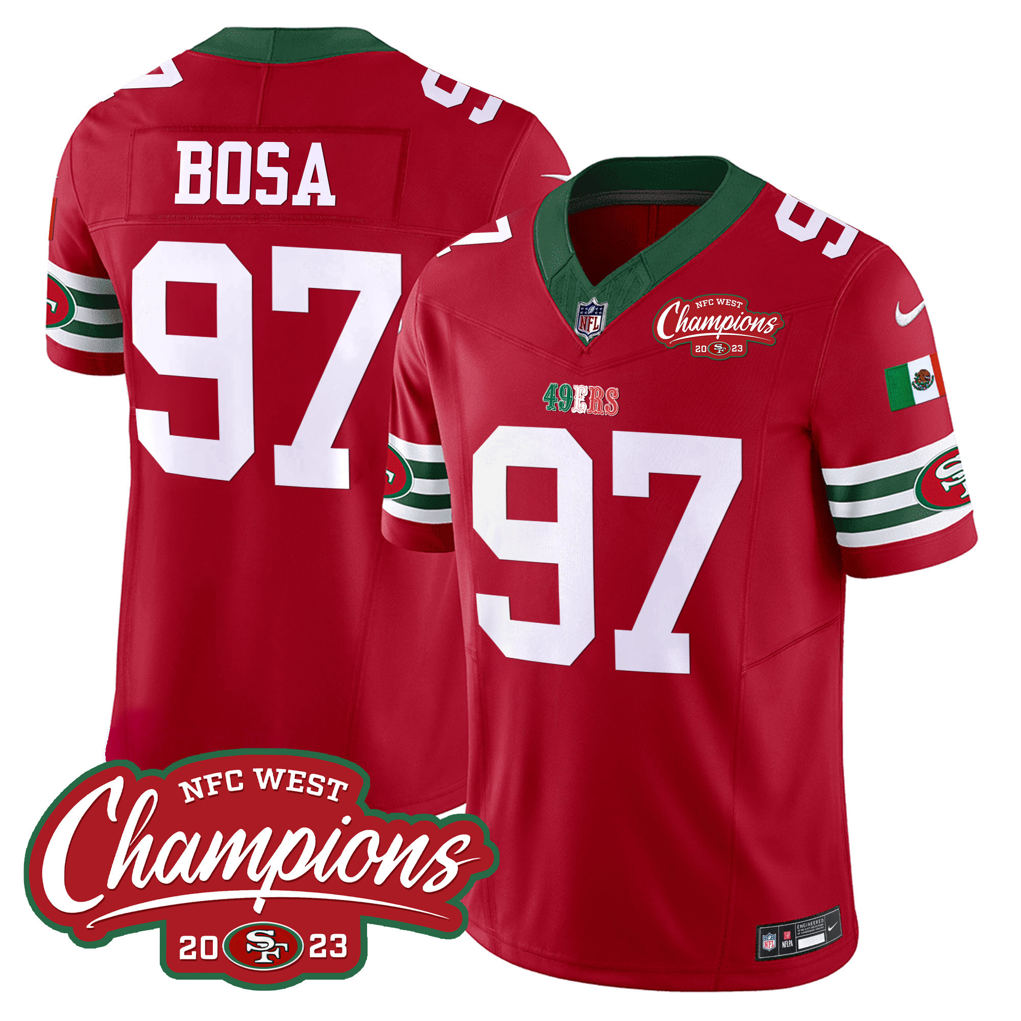 Men's 49ers Mexico 2023 NFC West Champions Patch Vapor Jersey - All Stitched - Image 17