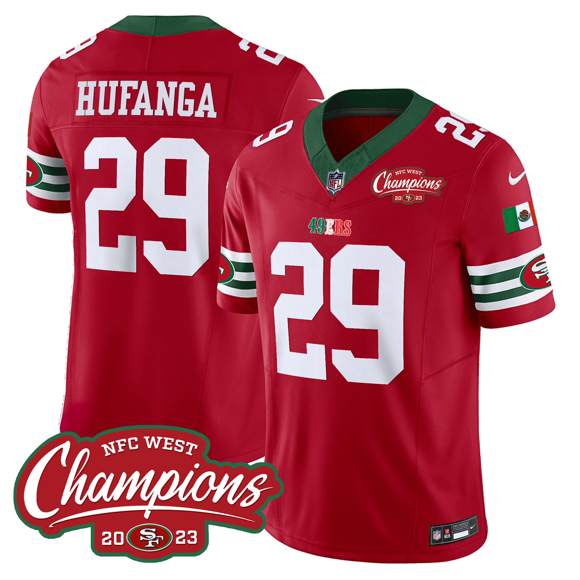 Men's 49ers Mexico 2023 NFC West Champions Patch Vapor Jersey - All Stitched - Image 20