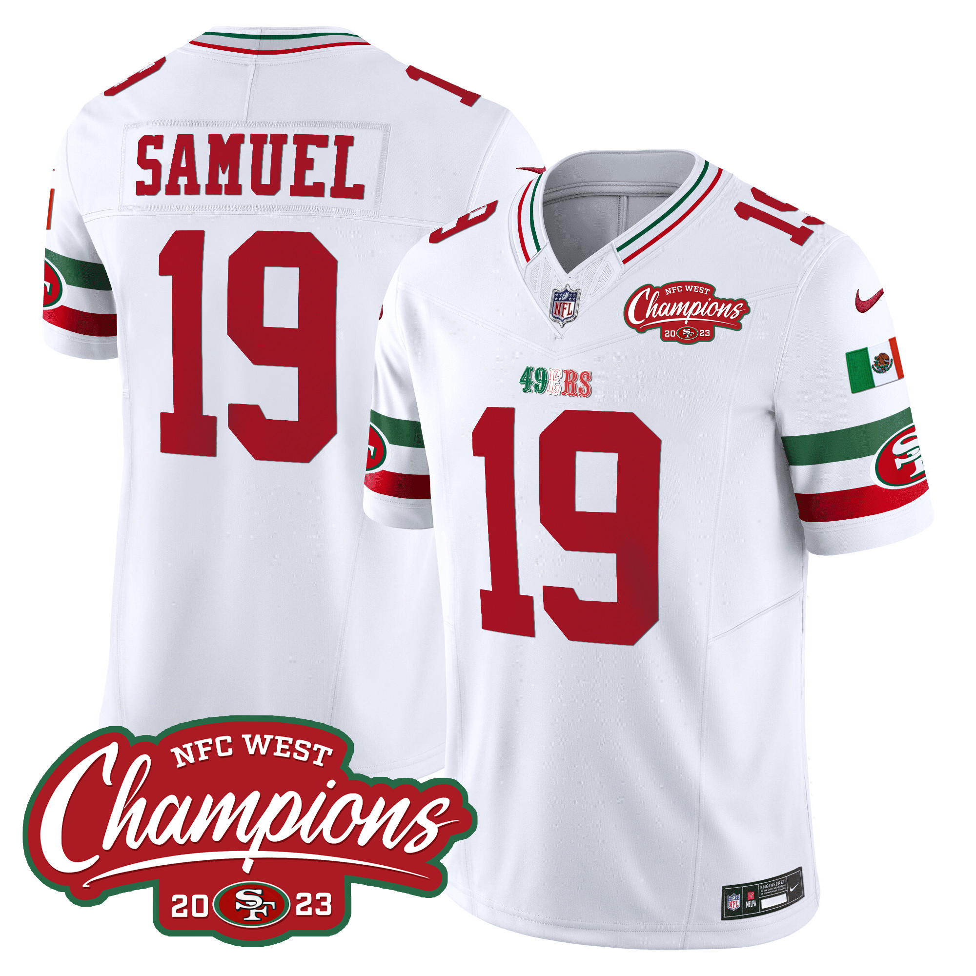 Men's 49ers Mexico 2023 NFC West Champions Patch Vapor Jersey - All Stitched - Image 3