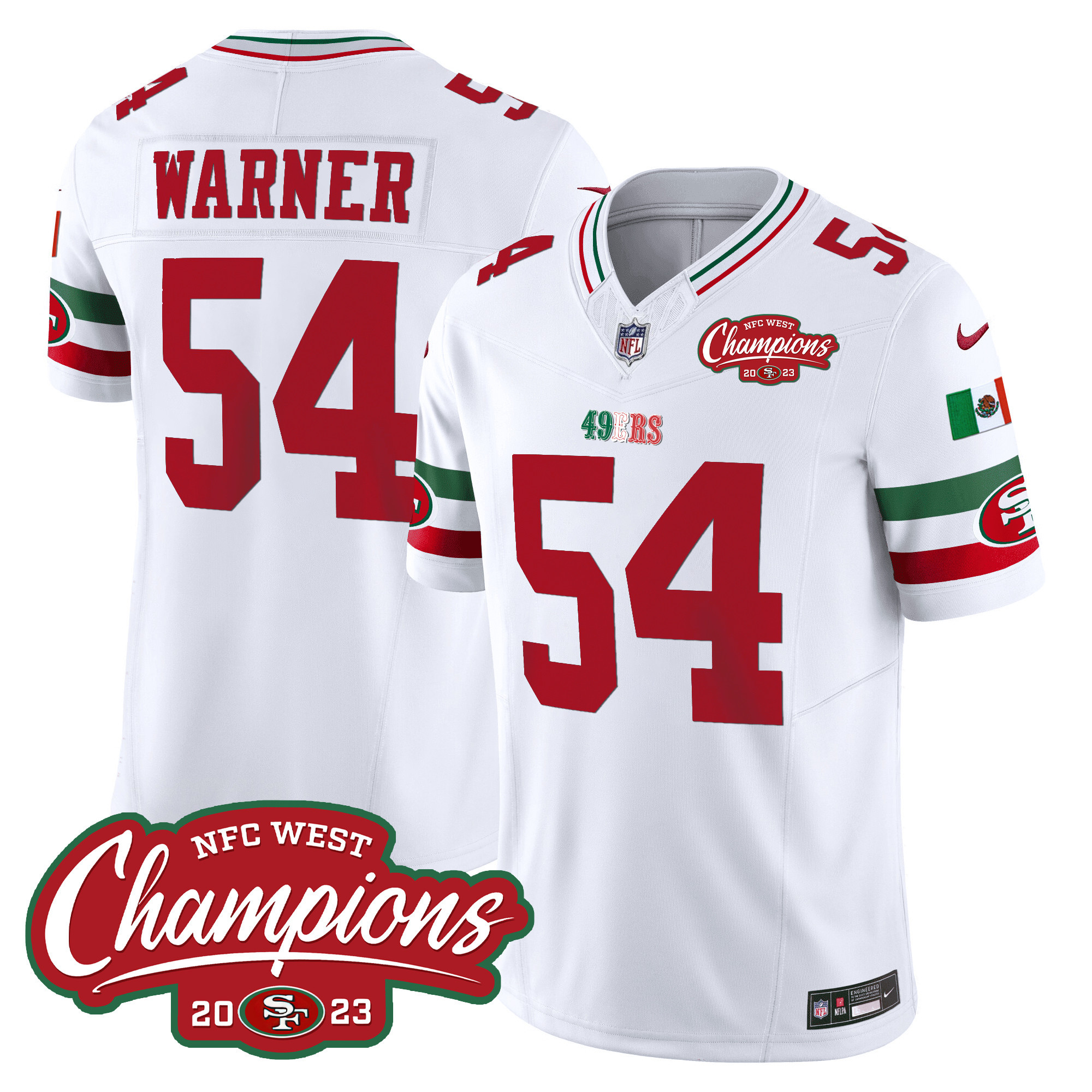 Men's 49ers Mexico 2023 NFC West Champions Patch Vapor Jersey - All Stitched