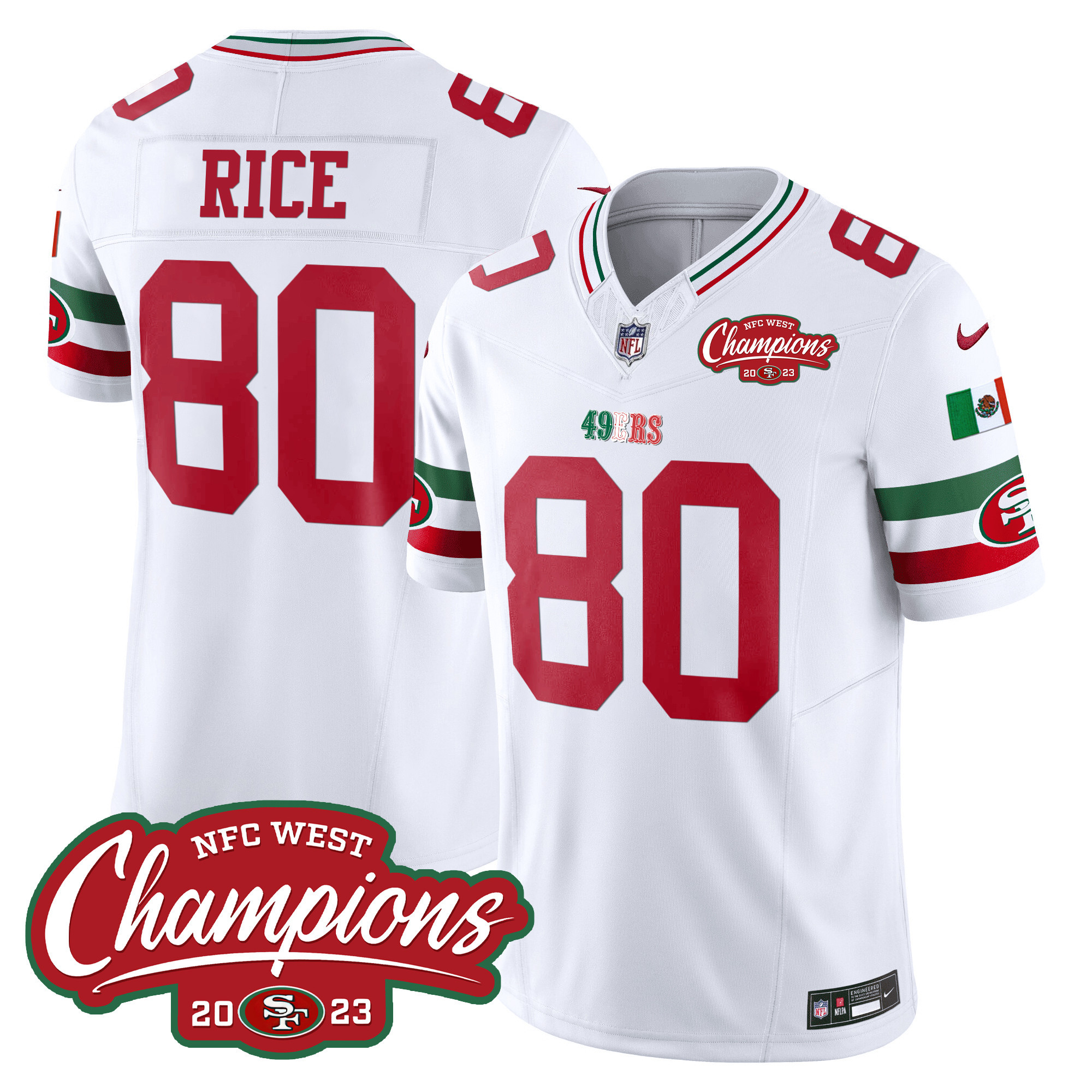 Men's 49ers Mexico 2023 NFC West Champions Patch Vapor Jersey - All Stitched - Image 6
