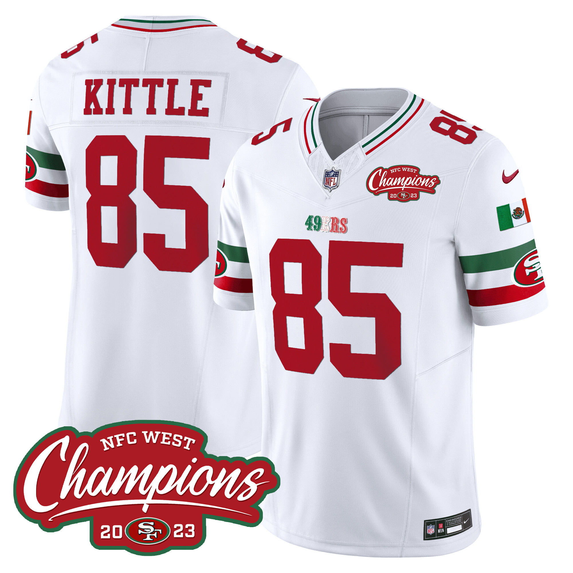 Men's 49ers Mexico 2023 NFC West Champions Patch Vapor Jersey - All Stitched - Image 5