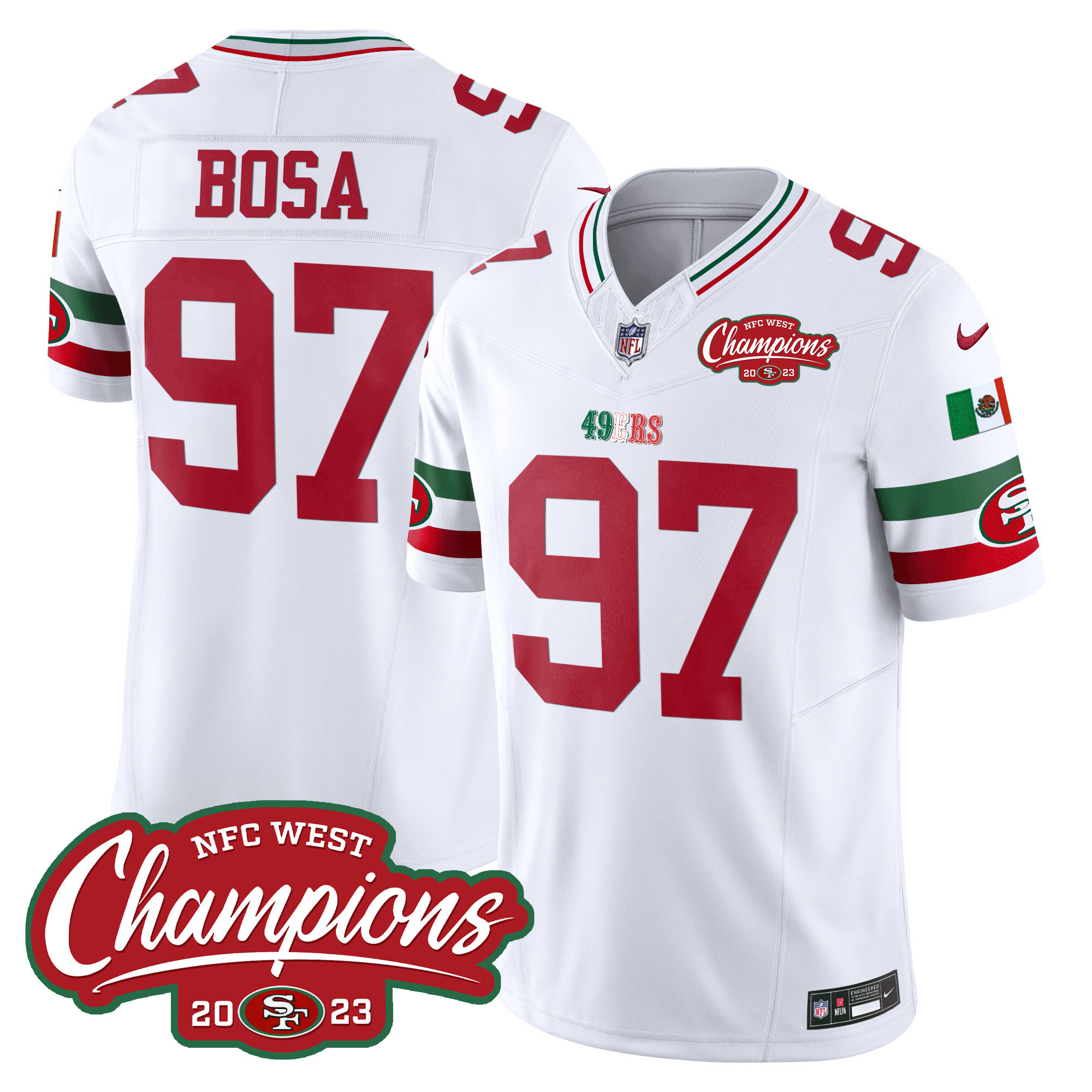Men's 49ers Mexico 2023 NFC West Champions Patch Vapor Jersey - All Stitched - Image 7