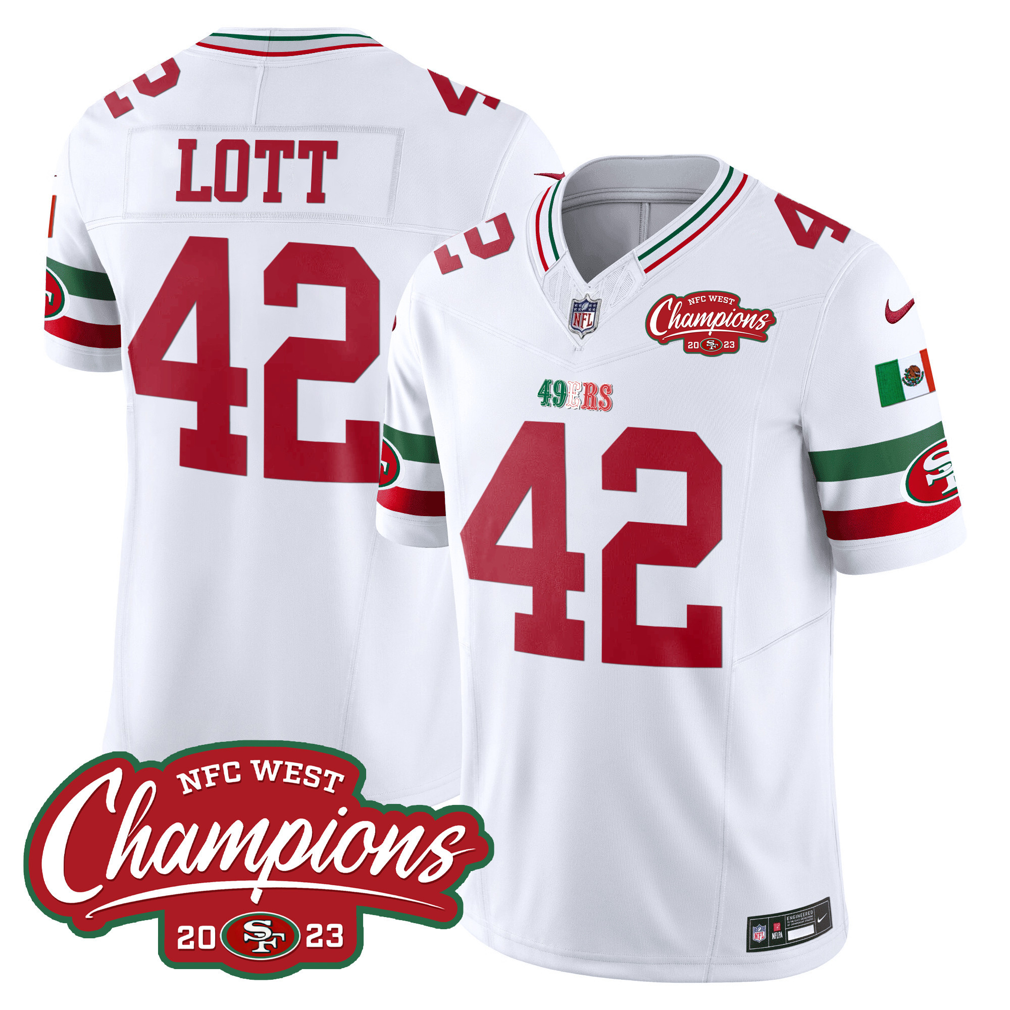 Men's 49ers Mexico 2023 NFC West Champions Patch Vapor Jersey - All Stitched - Image 9