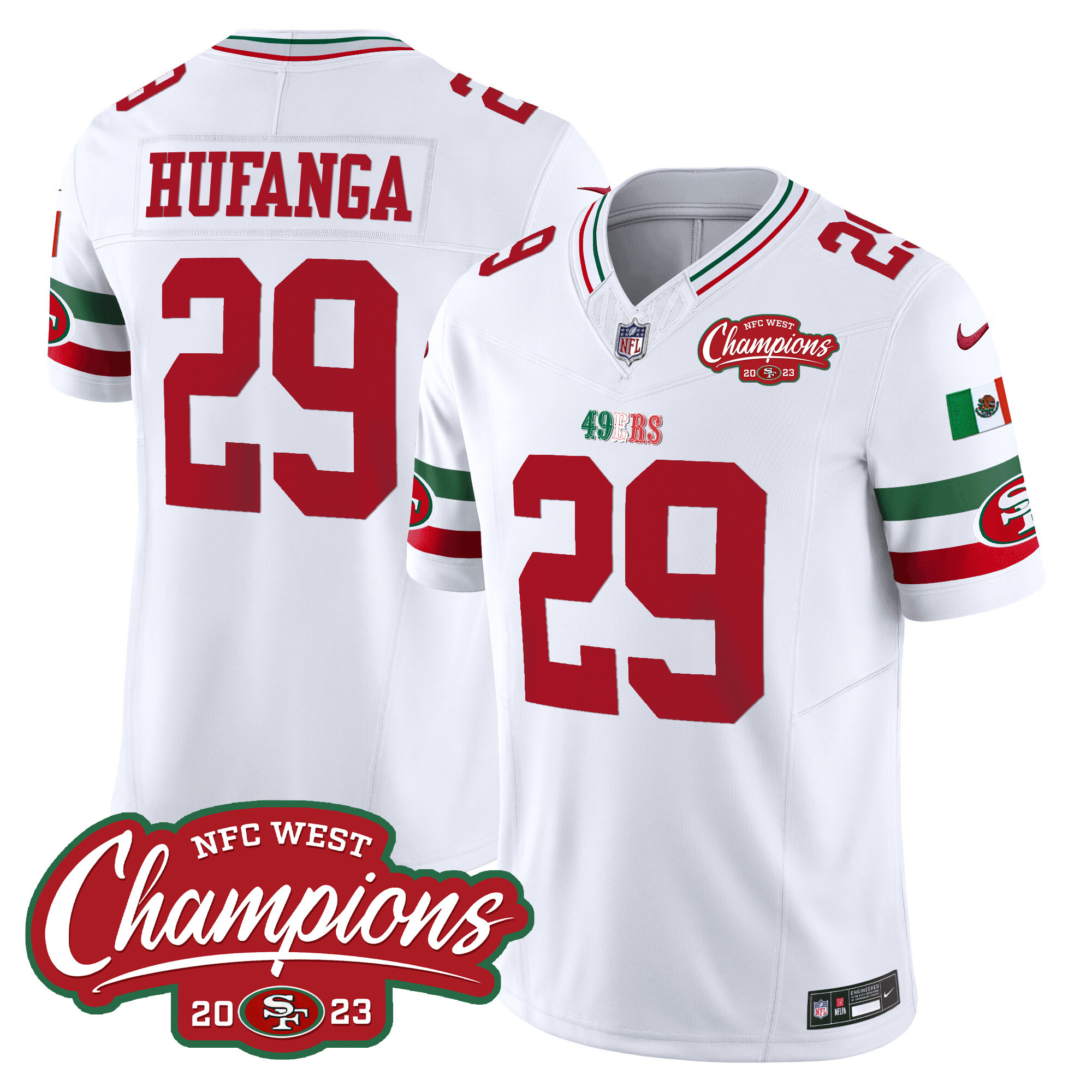 Men's 49ers Mexico 2023 NFC West Champions Patch Vapor Jersey - All Stitched - Image 10