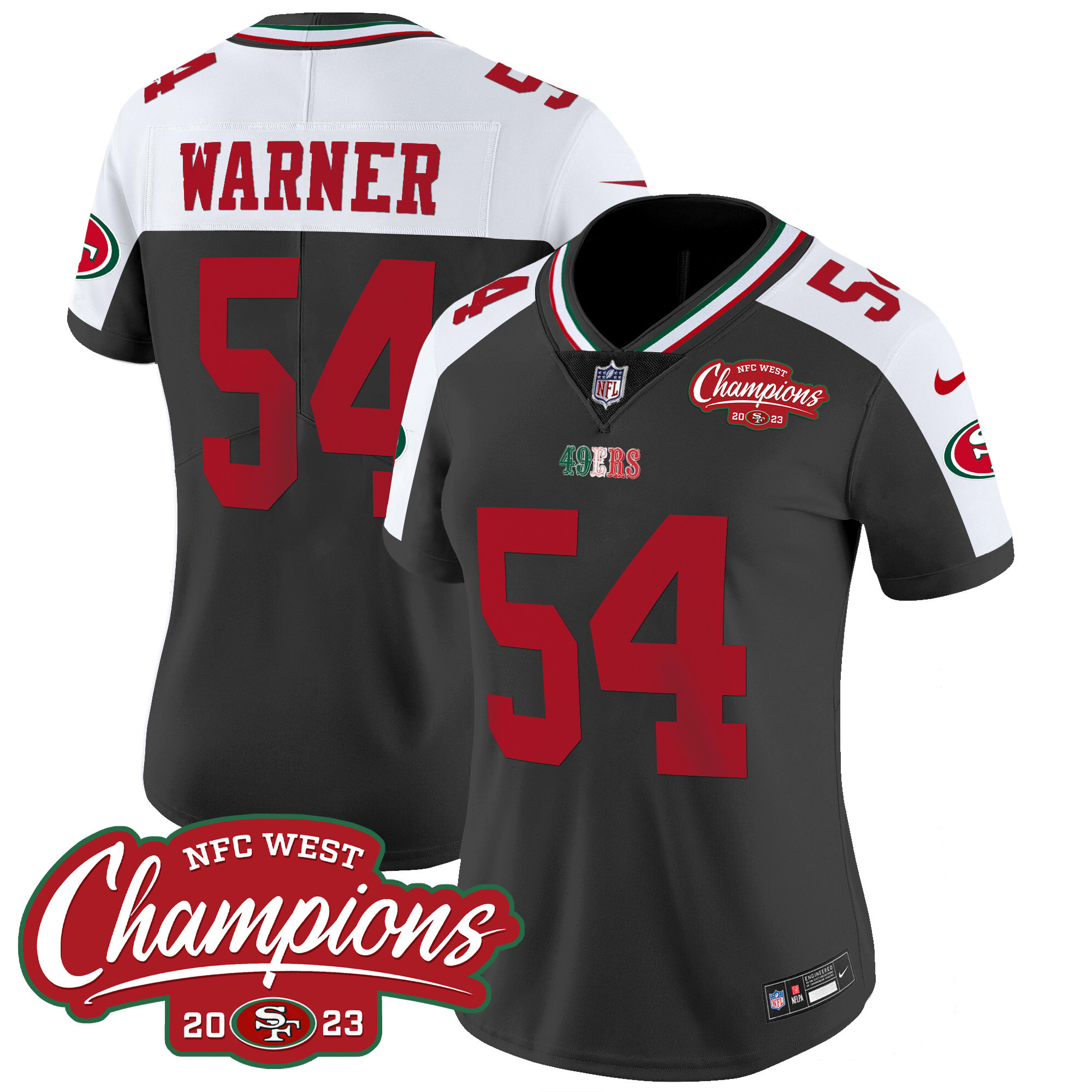 Women's 49ers Mexico 2023 NFC West Champions Patch Vapor Jersey - All Stitched - Image 35