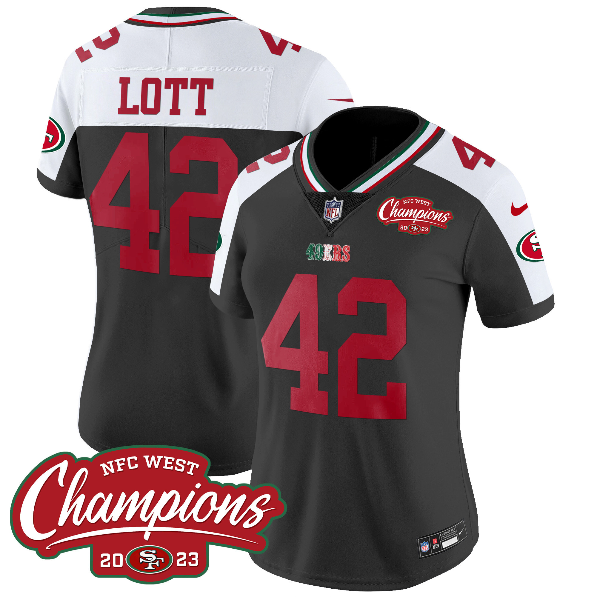 Women's 49ers Mexico 2023 NFC West Champions Patch Vapor Jersey - All Stitched - Image 39