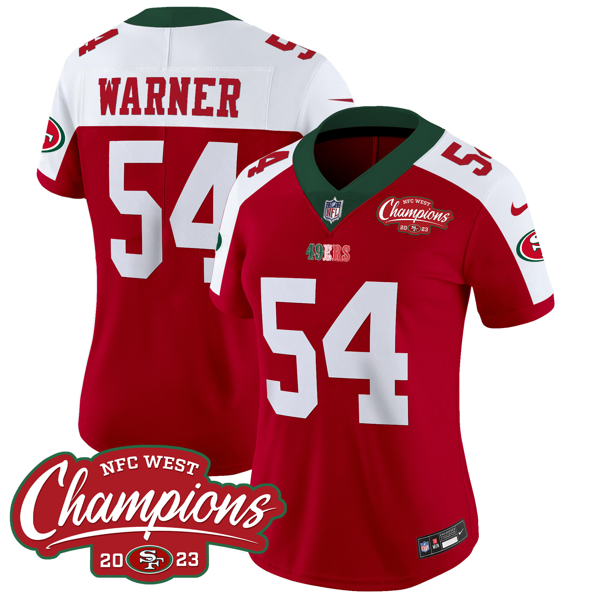 Women's 49ers Mexico 2023 NFC West Champions Patch Vapor Jersey - All Stitched - Image 45