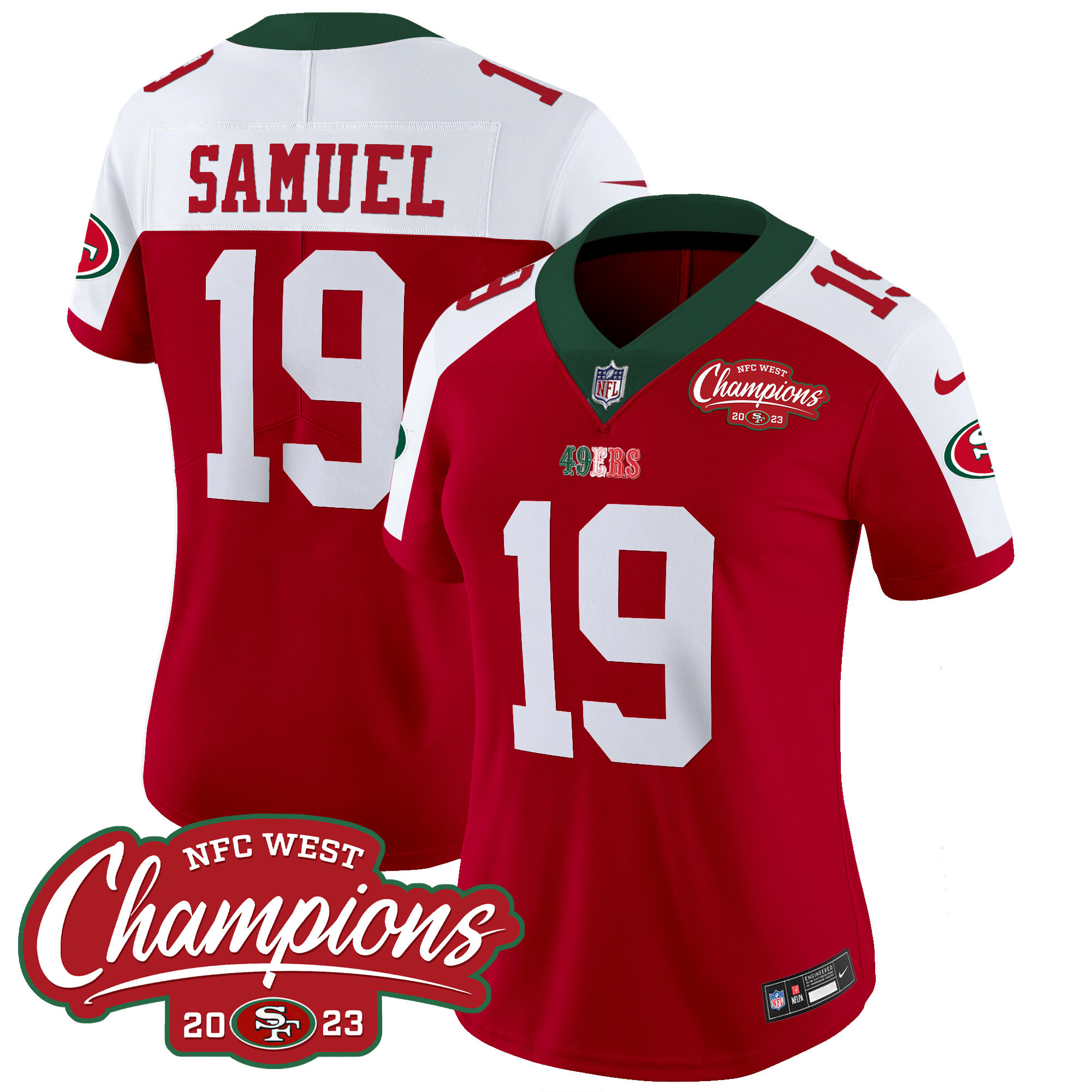 Women's 49ers Mexico 2023 NFC West Champions Patch Vapor Jersey - All Stitched - Image 42