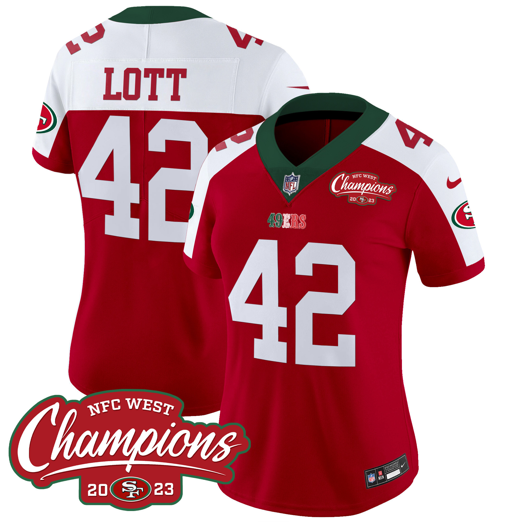 Women's 49ers Mexico 2023 NFC West Champions Patch Vapor Jersey - All Stitched - Image 49