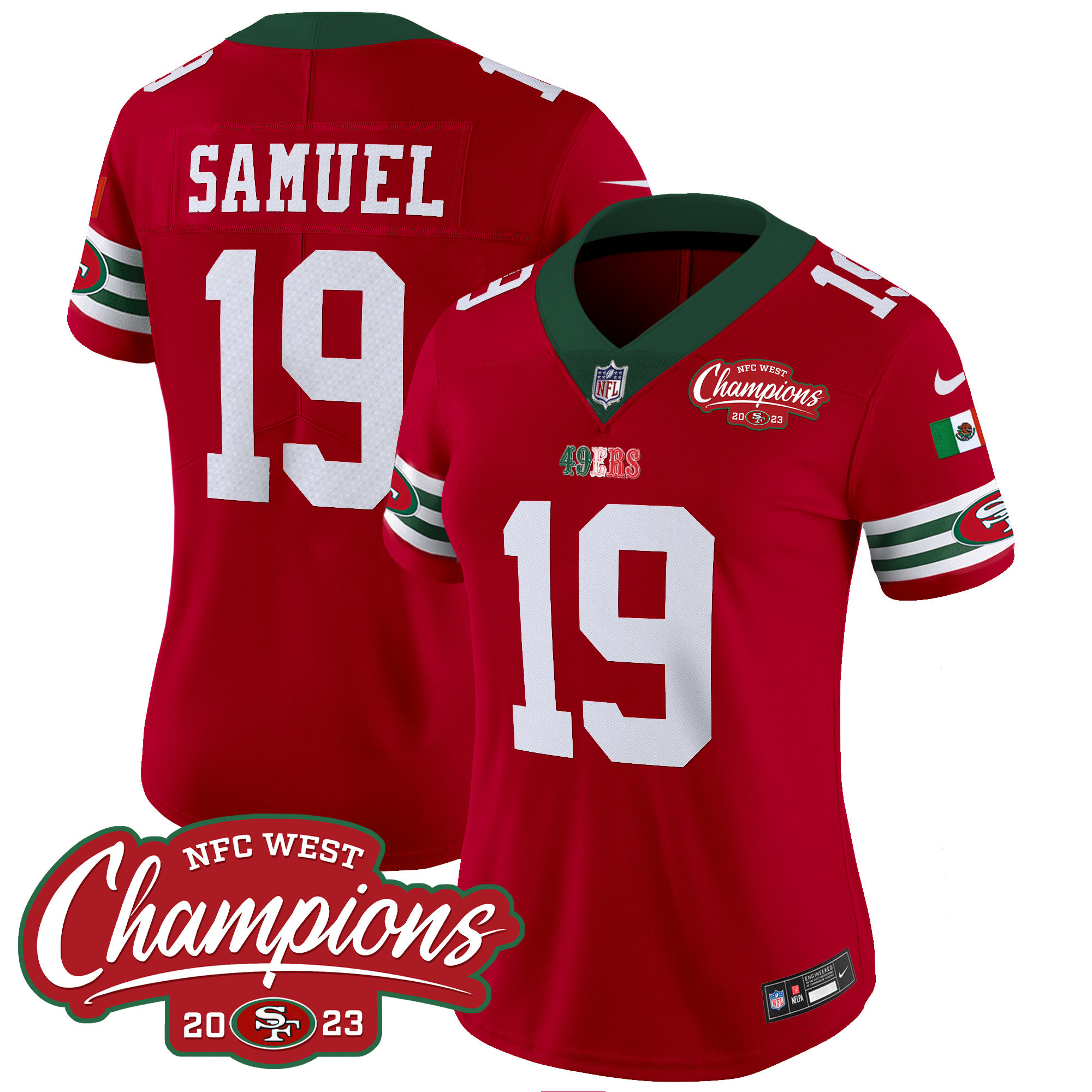 Women's 49ers Mexico 2023 NFC West Champions Patch Vapor Jersey - All Stitched - Image 12
