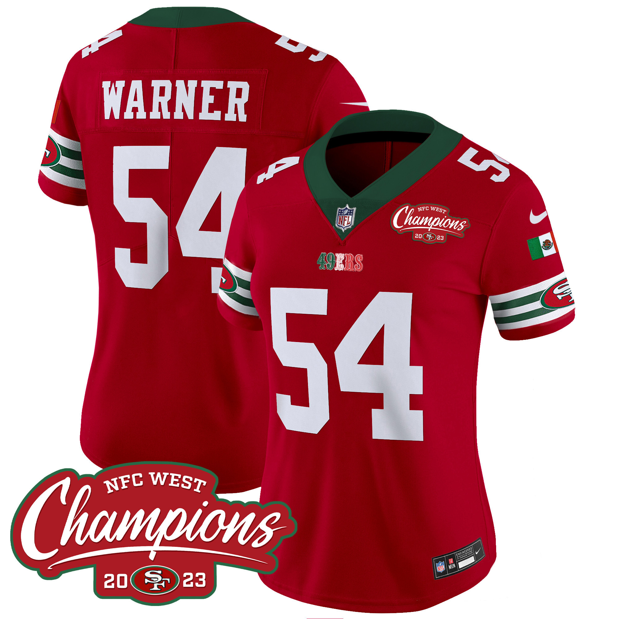 Women's 49ers Mexico 2023 NFC West Champions Patch Vapor Jersey - All Stitched - Image 15