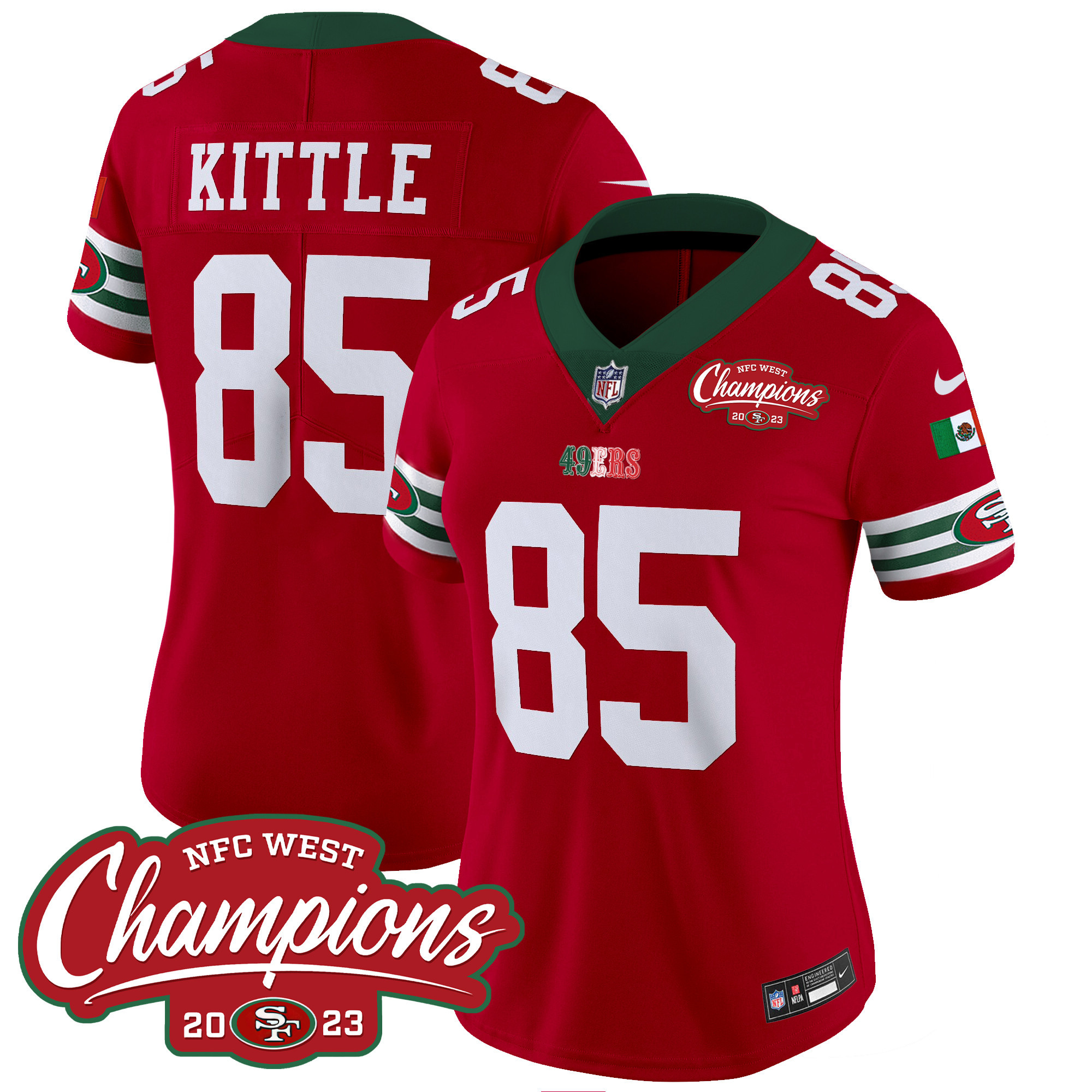 Women's 49ers Mexico 2023 NFC West Champions Patch Vapor Jersey - All Stitched - Image 14