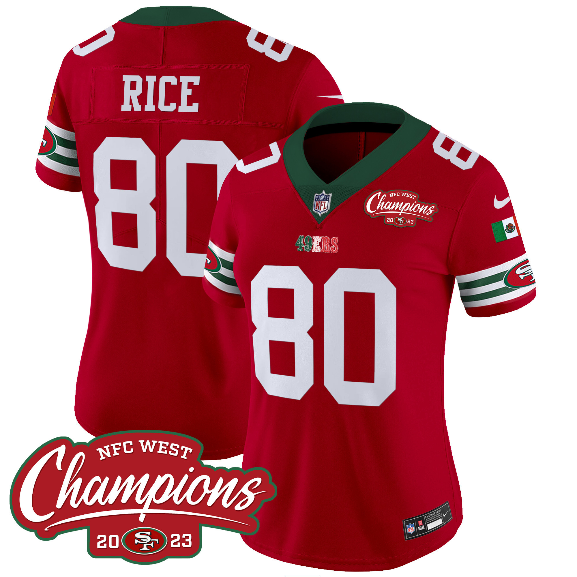 Women's 49ers Mexico 2023 NFC West Champions Patch Vapor Jersey - All Stitched - Image 16