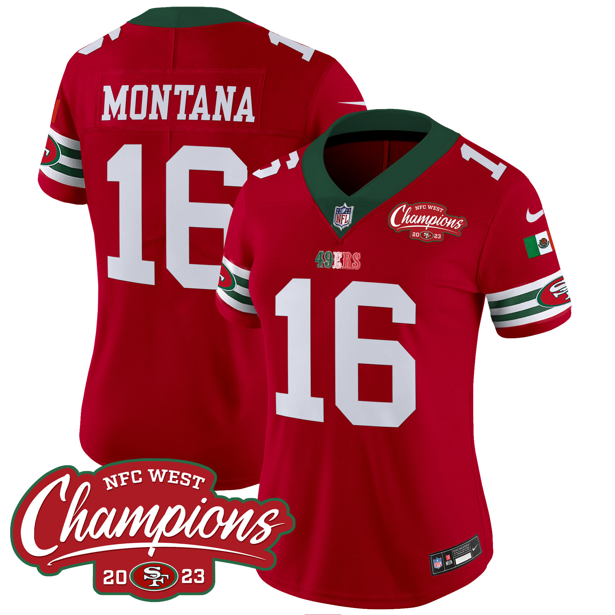 Women's 49ers Mexico 2023 NFC West Champions Patch Vapor Jersey - All Stitched - Image 18