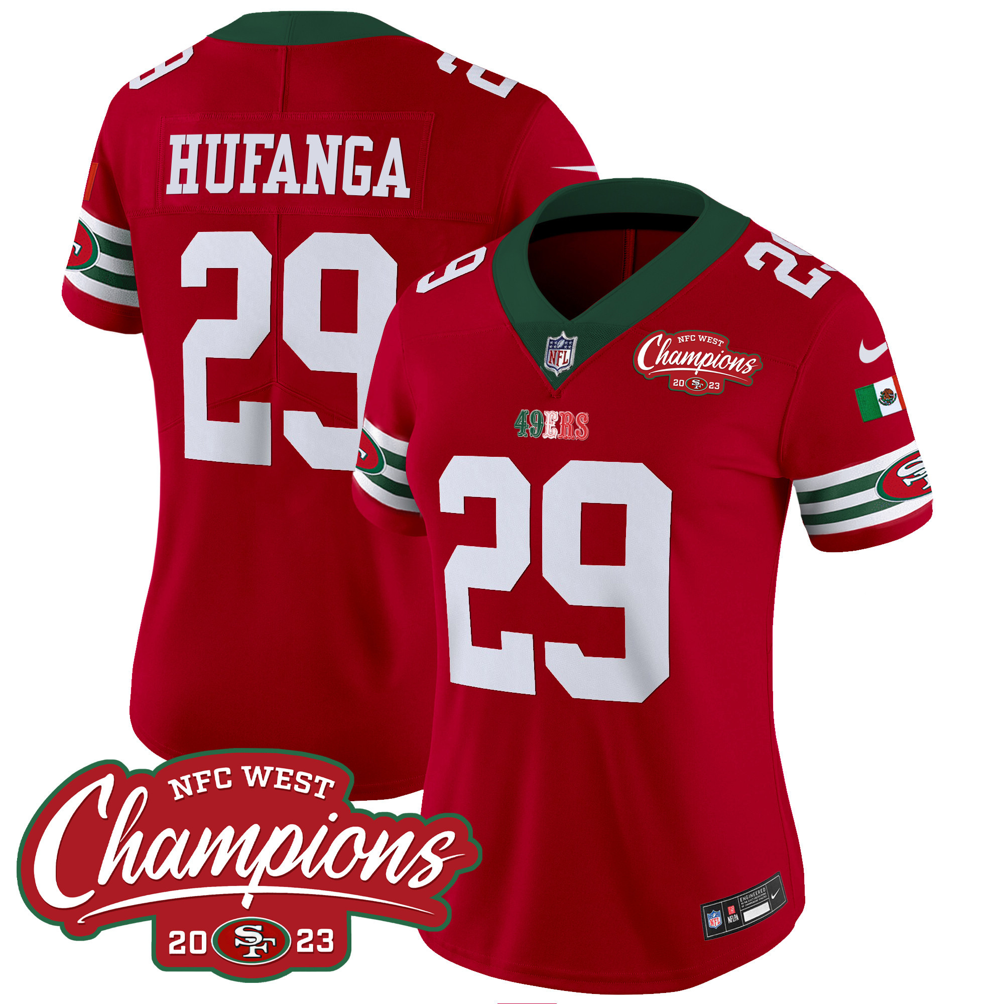Women's 49ers Mexico 2023 NFC West Champions Patch Vapor Jersey - All Stitched - Image 20
