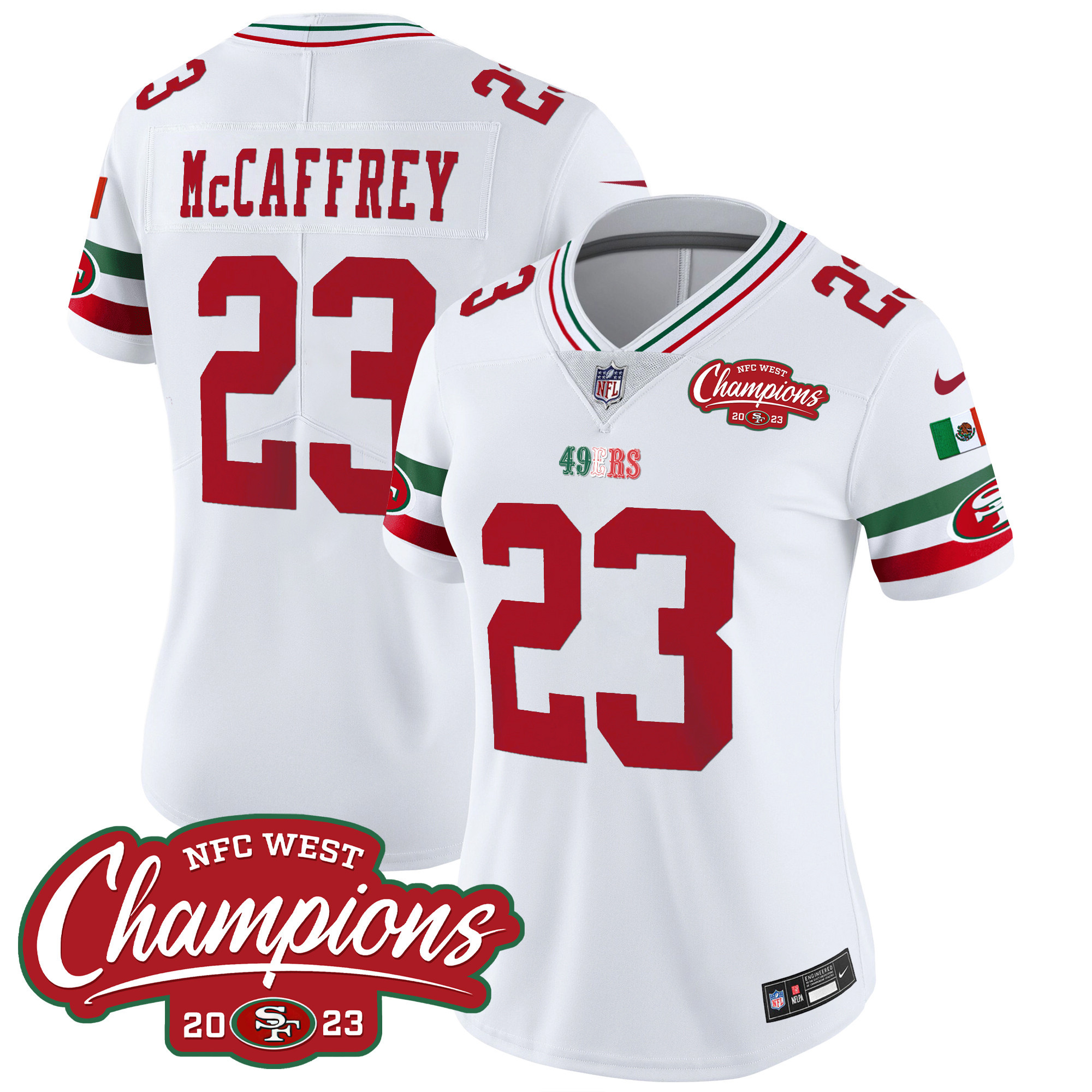 Women's 49ers Mexico 2023 NFC West Champions Patch Vapor Jersey - All Stitched