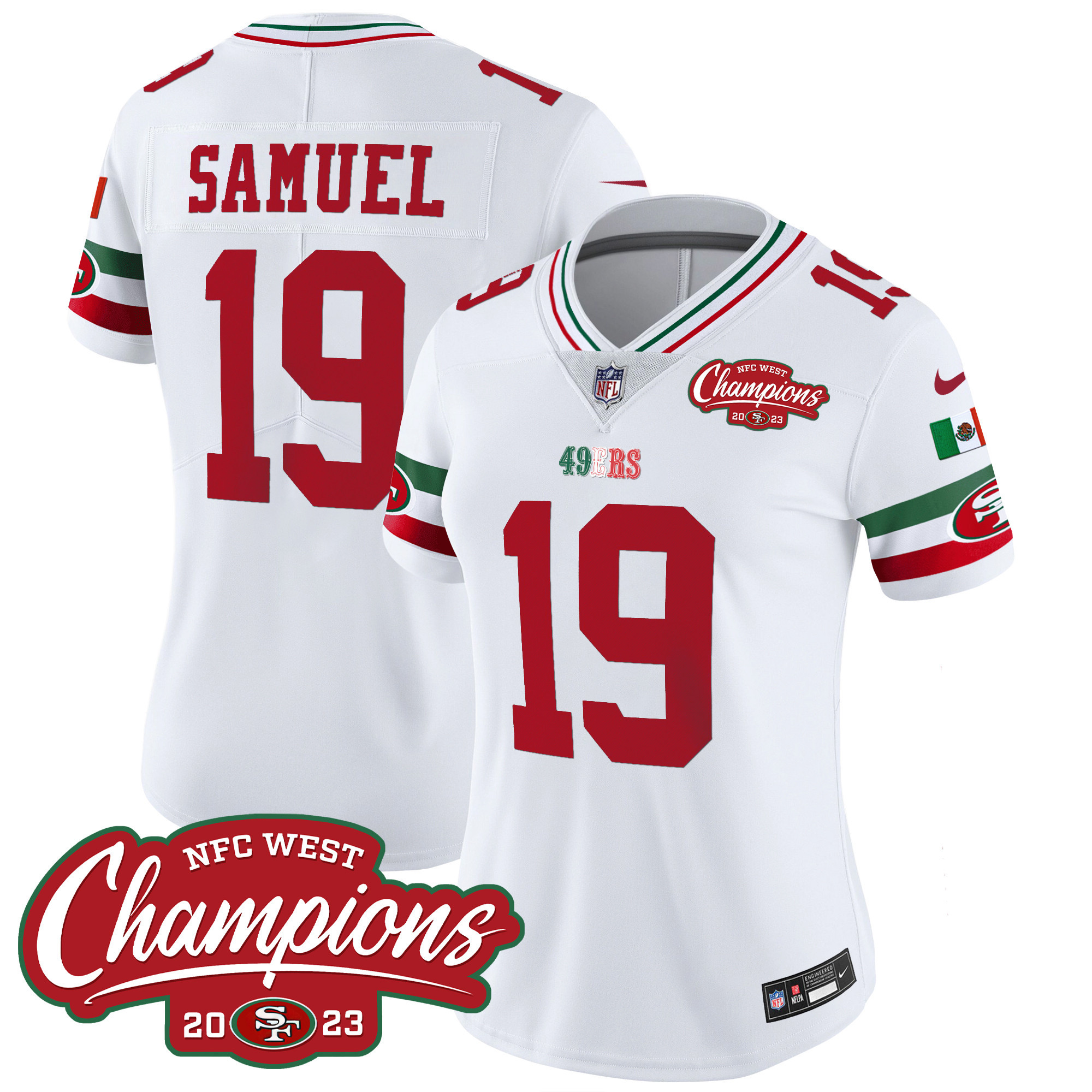 Women's 49ers Mexico 2023 NFC West Champions Patch Vapor Jersey - All Stitched - Image 2